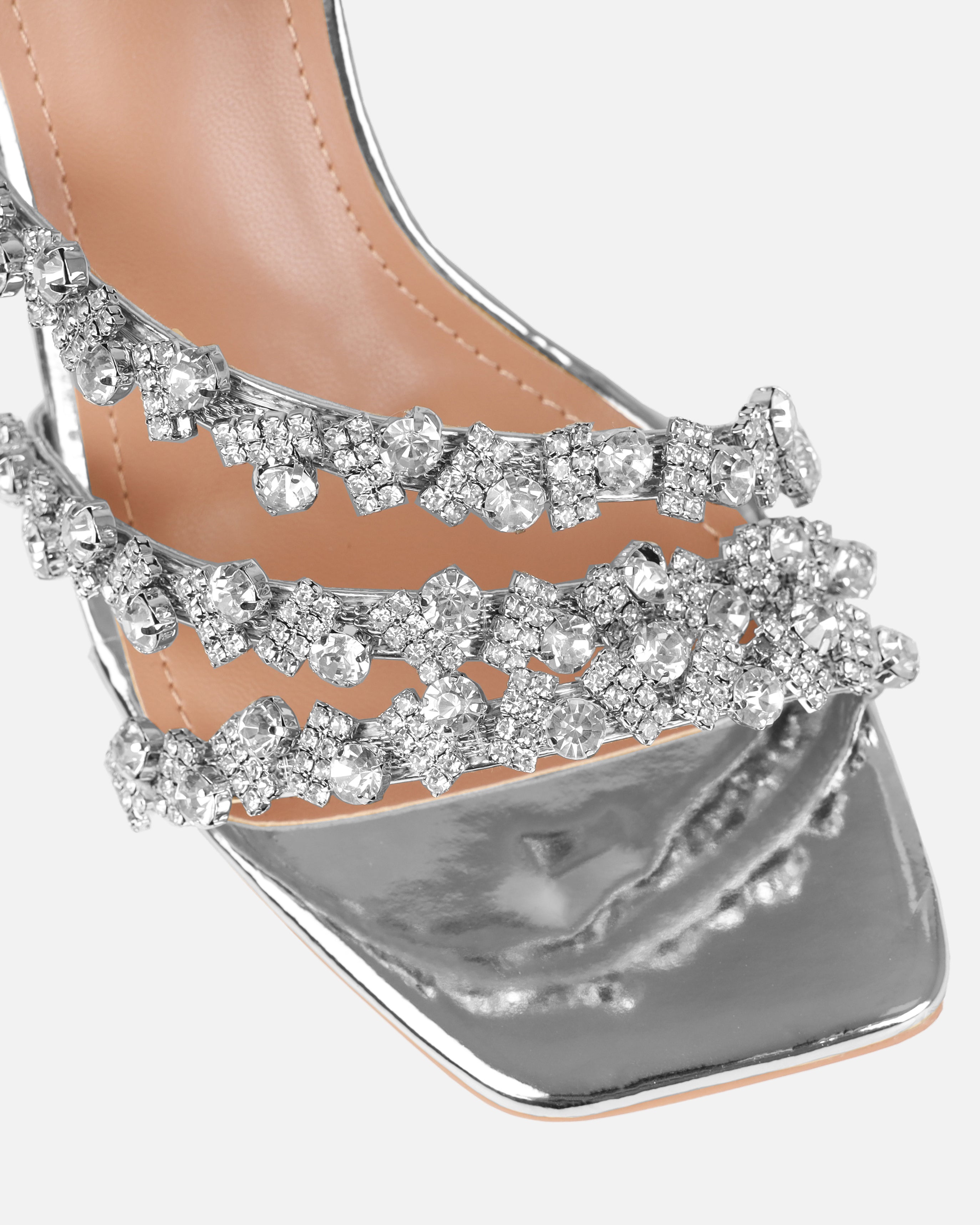 Dionne Crowe Romance Silver Diamante Mules