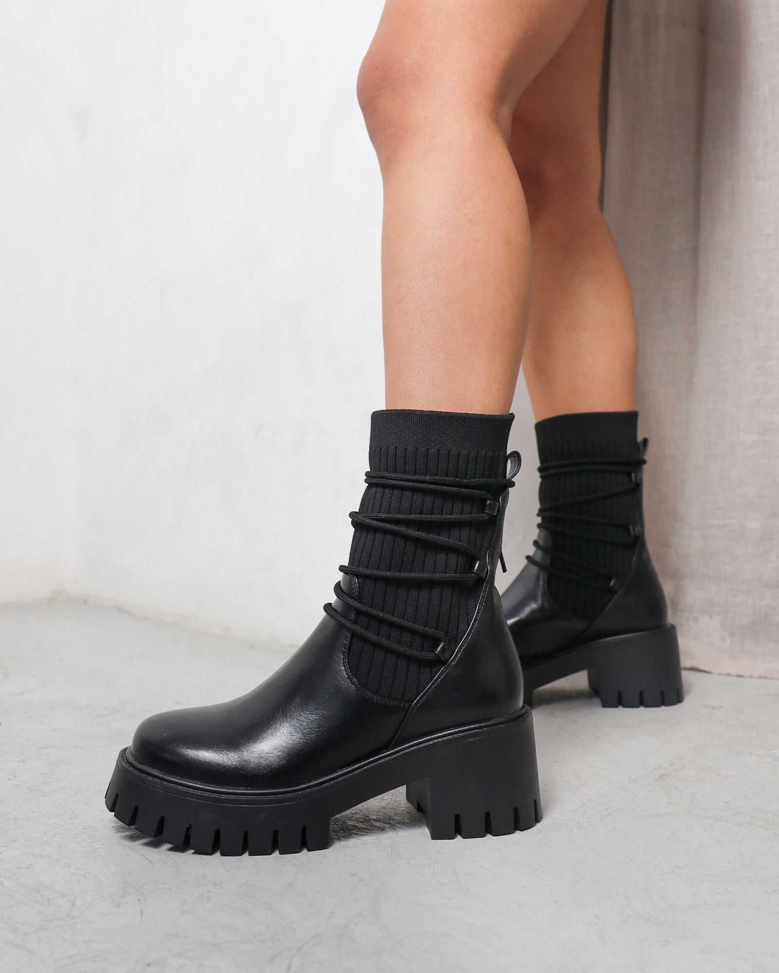 Bance Black Chunky Lace Detail Boots