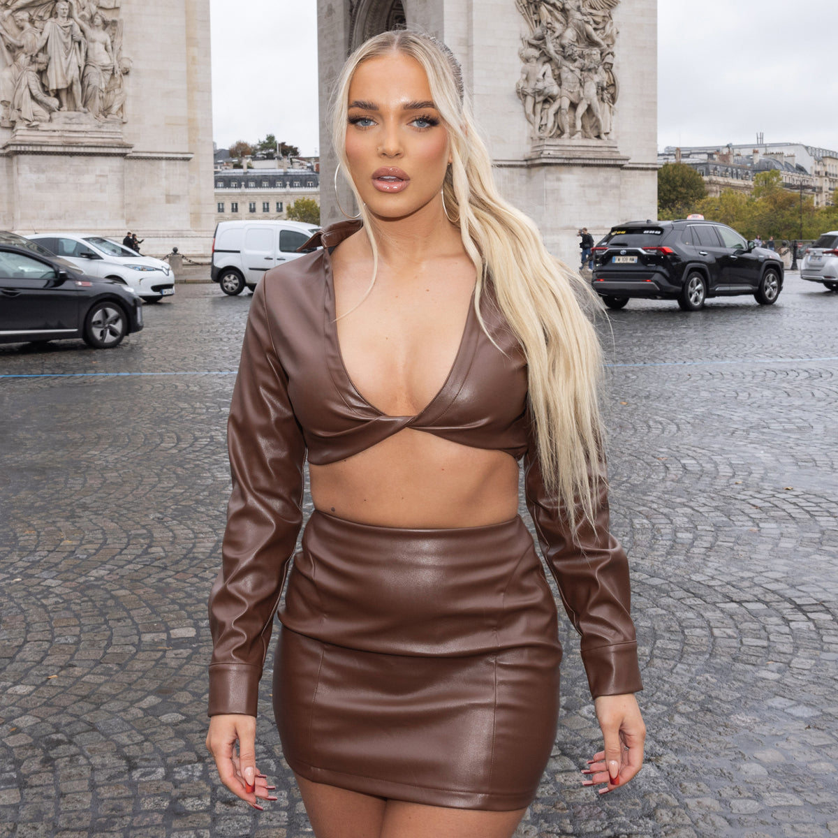 Mary Bedford Belle Chocolate Faux Leather Panelled Mini Skirt