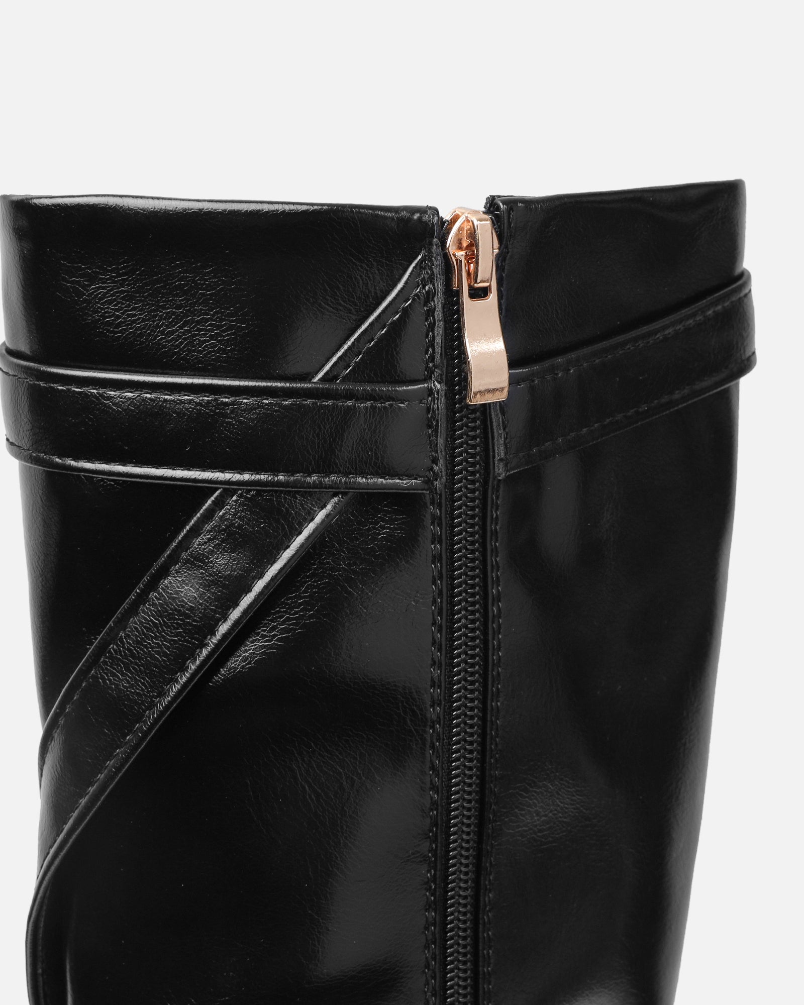 Elvis Black Buckle Detail Stiletto Knee Boots