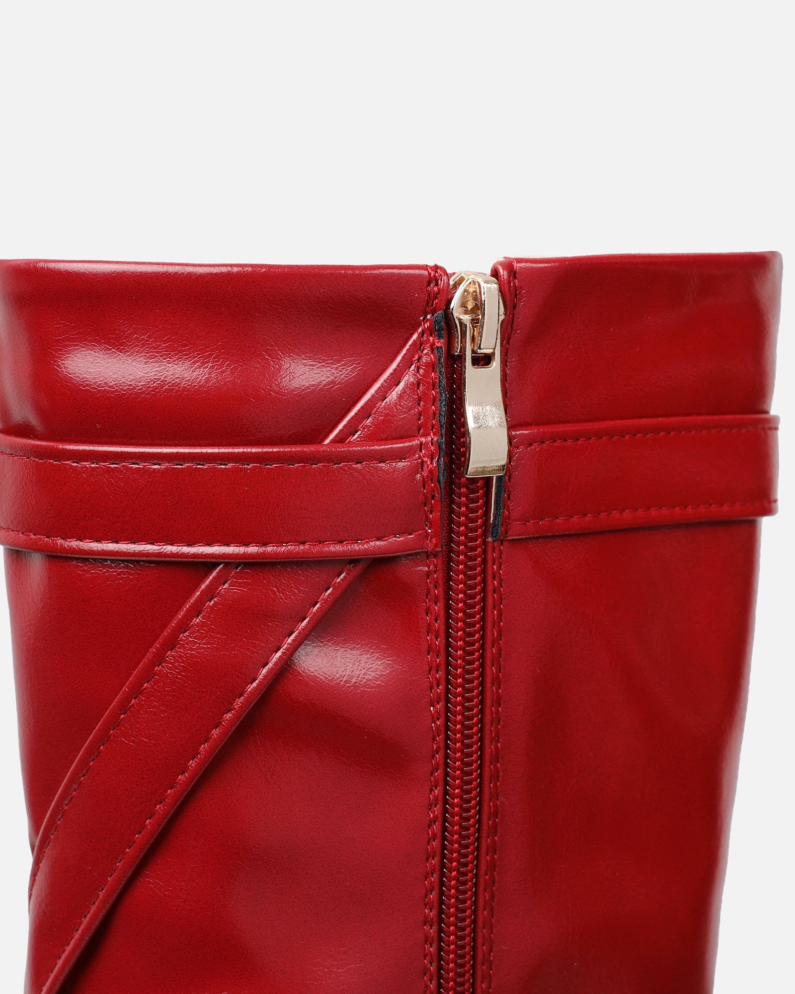 Elvis Red Buckle Detail Stiletto Knee Boots
