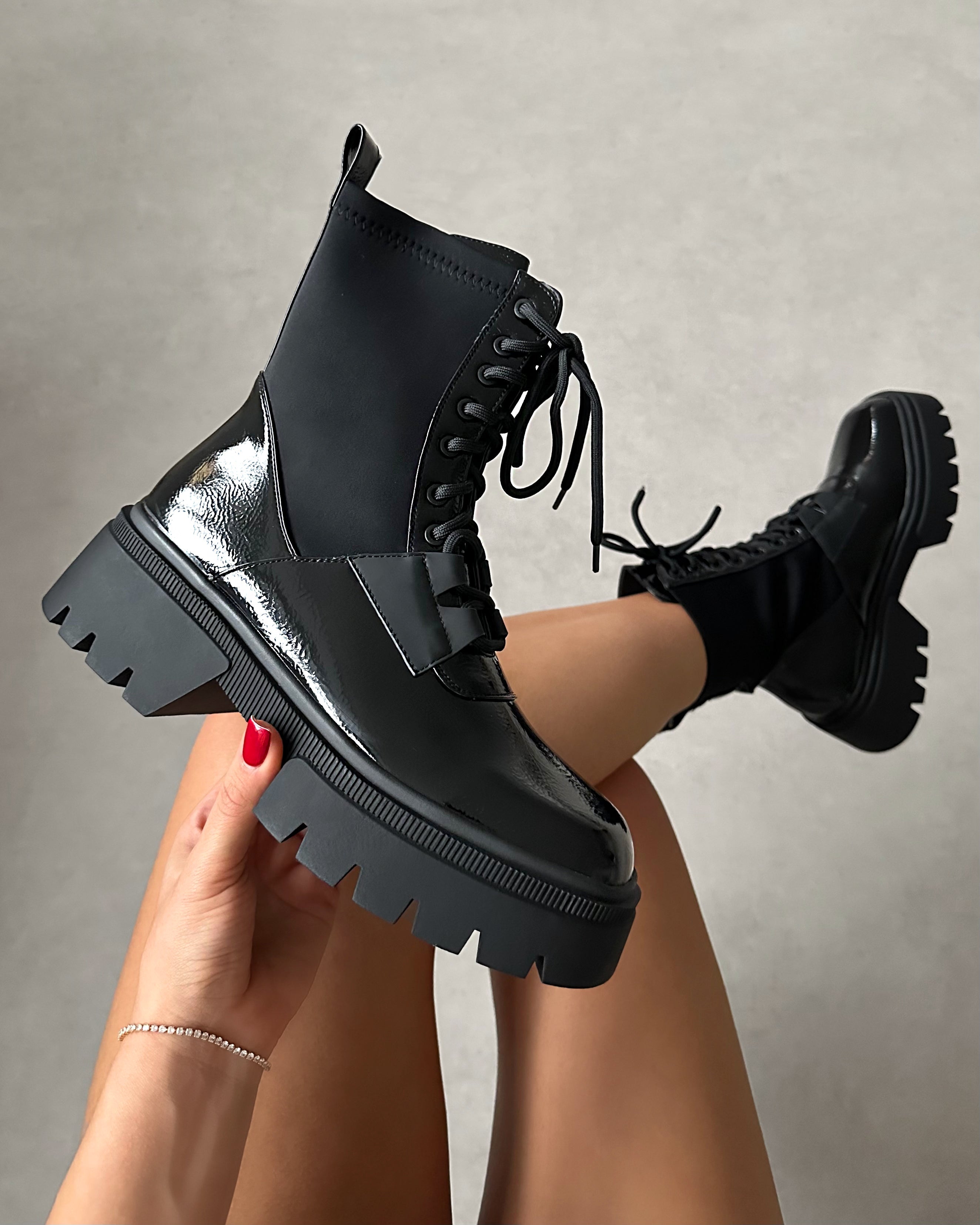 Camden Black Chunky Lace Detail Boots