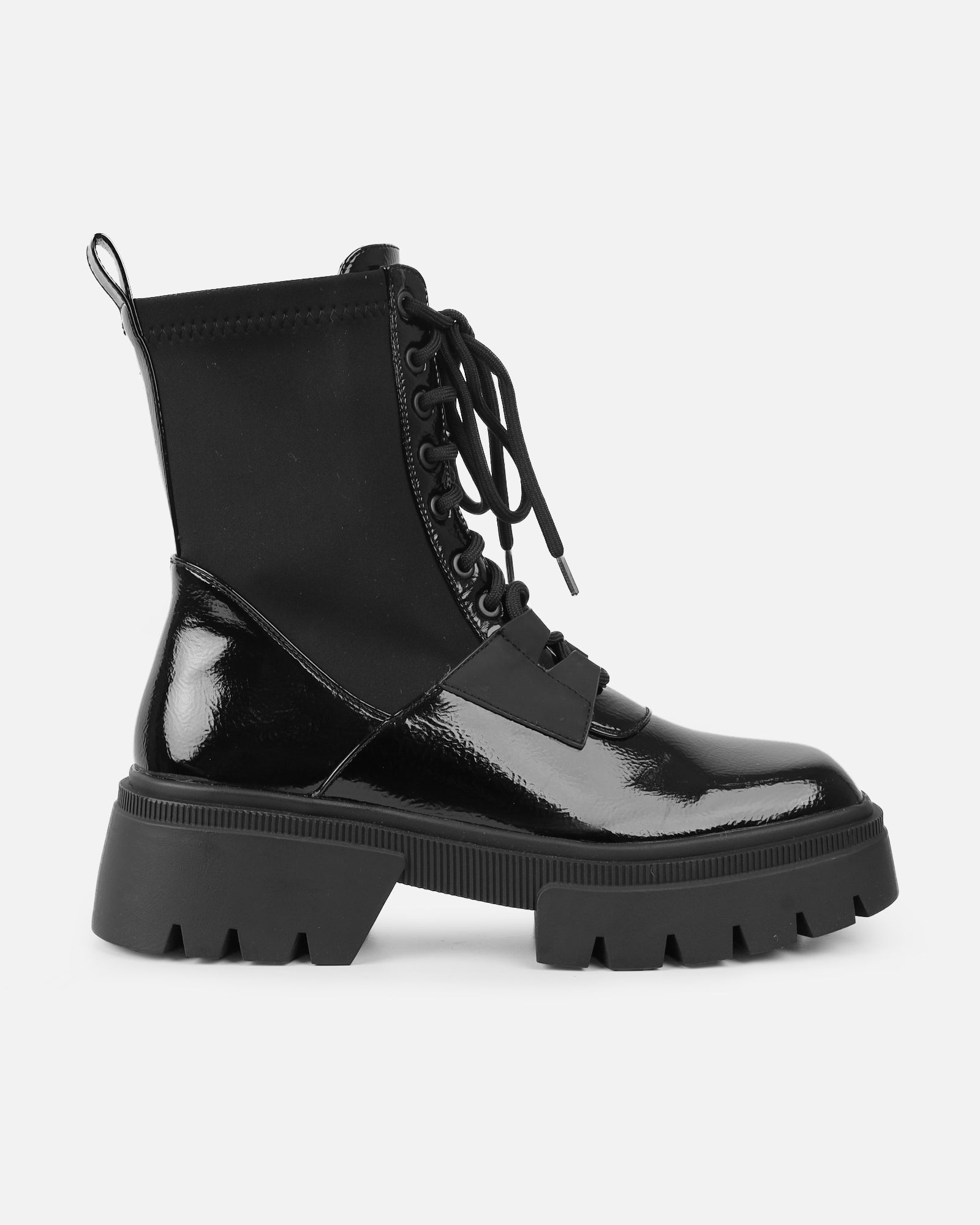 Camden Black Chunky Lace Detail Boots