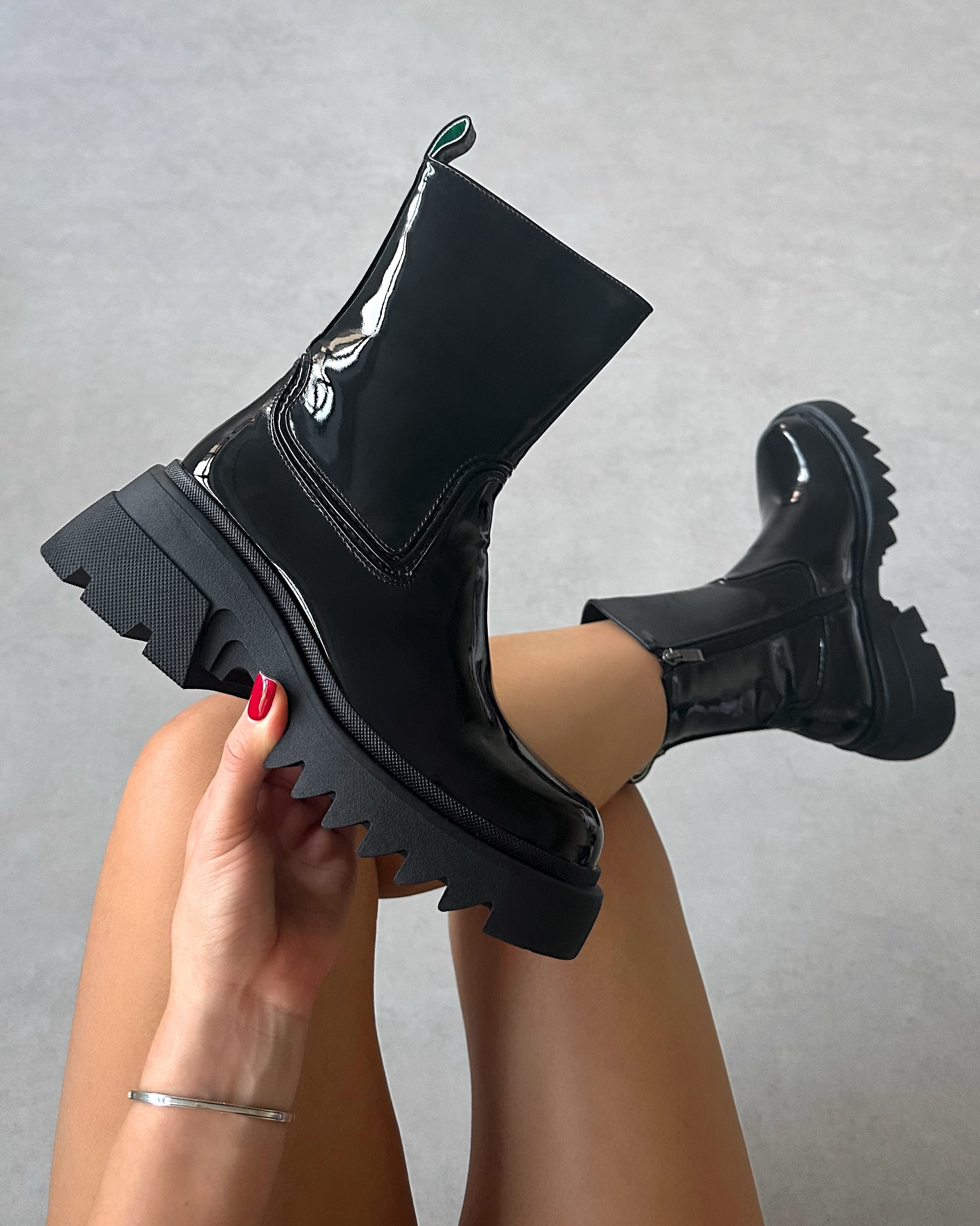 Candace Black Patent Ankle Boots
