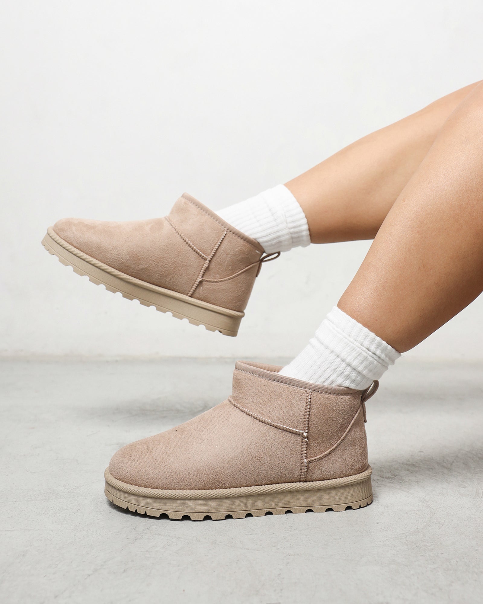 Cari Beige Faux Suede Ultra Low Boots
