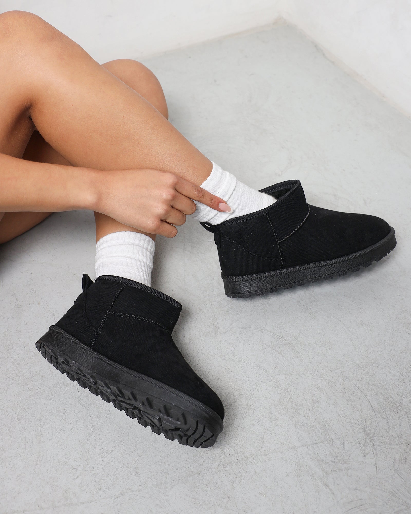 Cari Black Faux Suede Ultra Low Boots