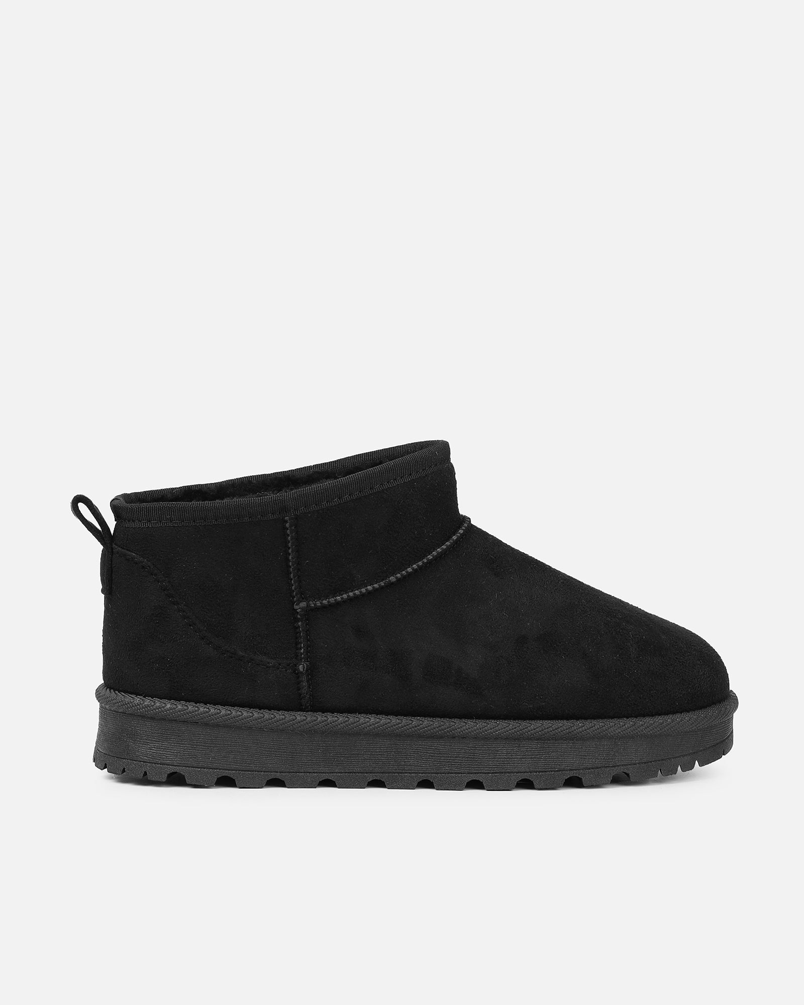Cari Black Faux Suede Ultra Low Boots