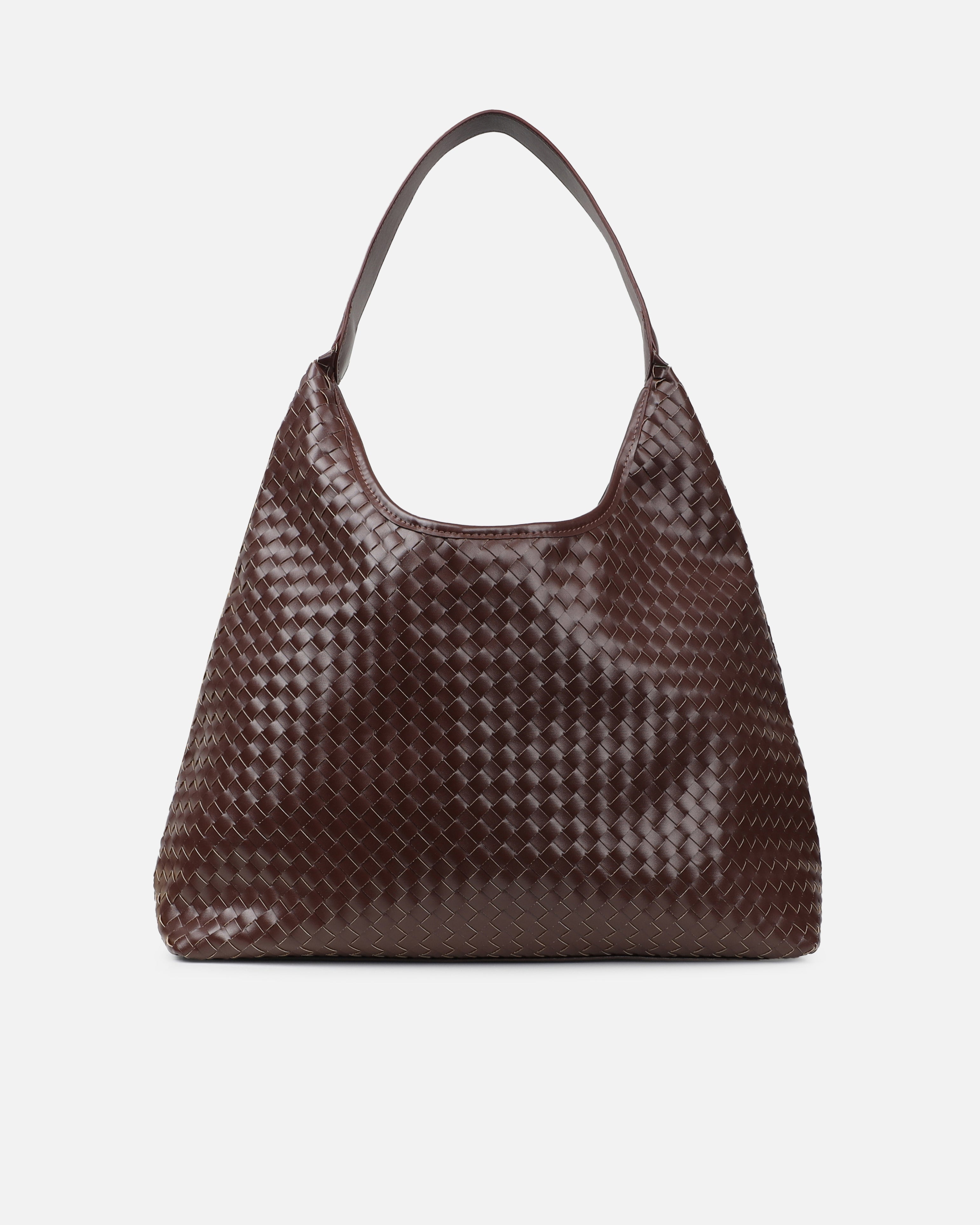 Caria Large Brown Woven Shoulder Bag