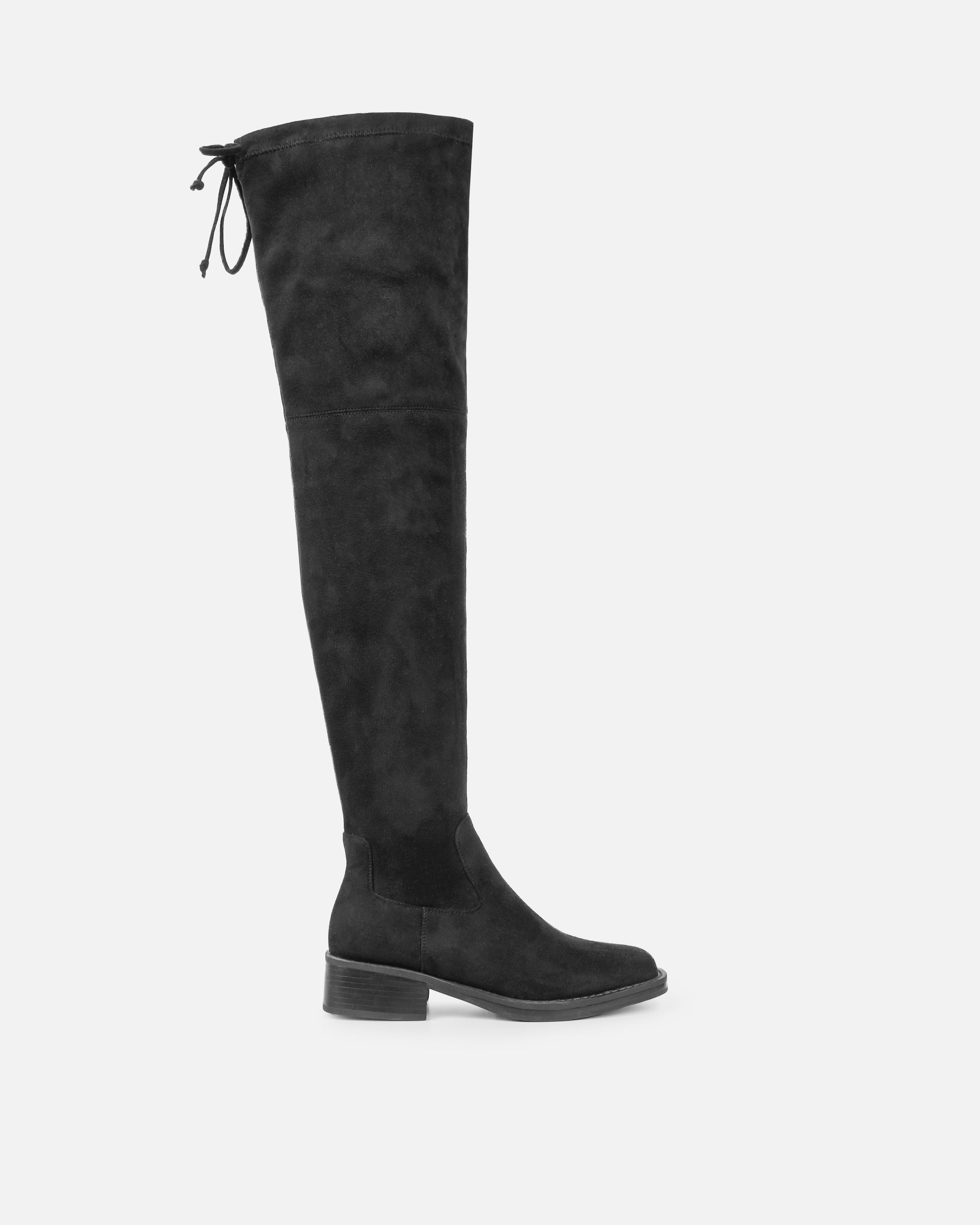 Dustin Black Faux Suede Stretch Flat Over The Knee Boots