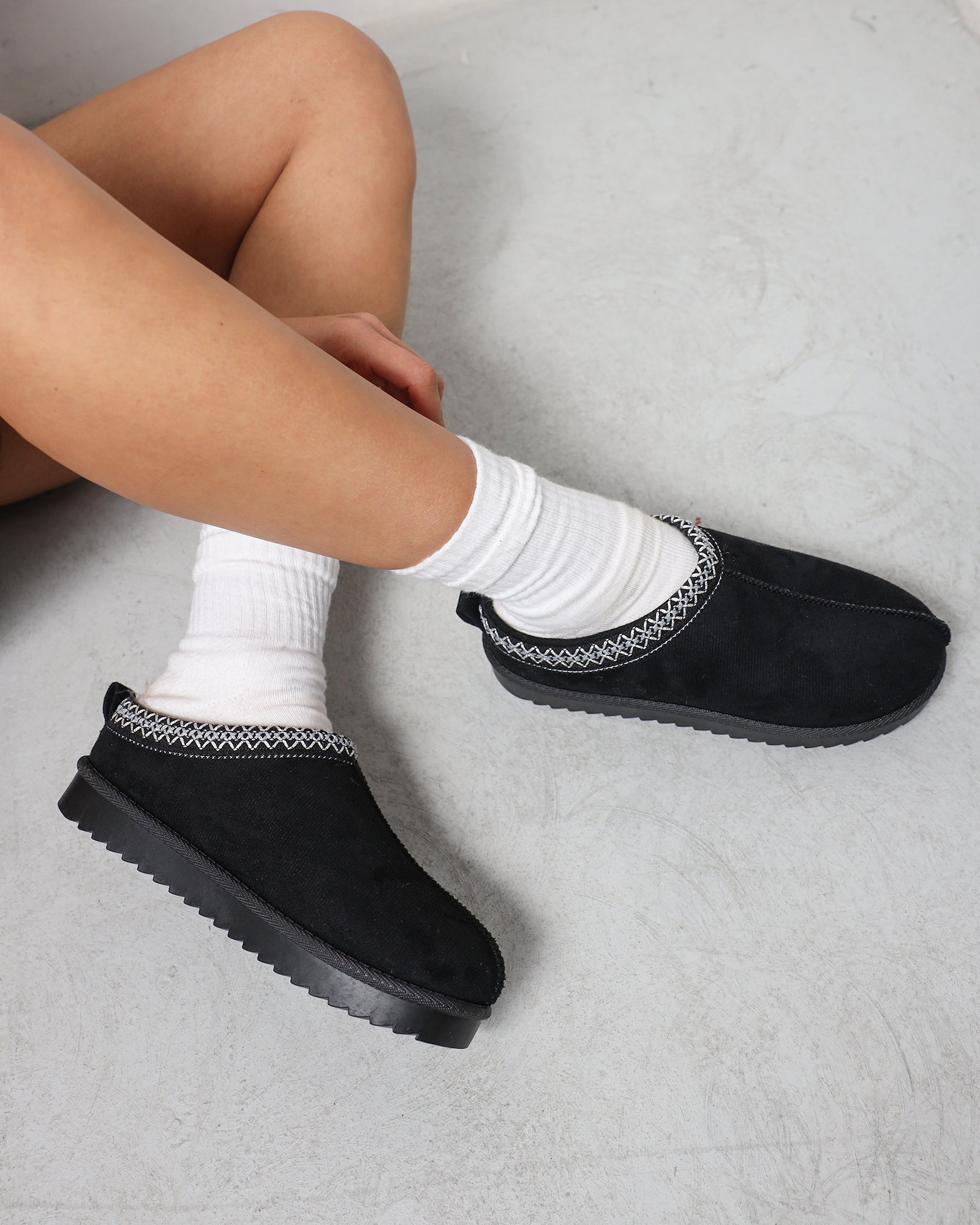 Cece Black Faux Suede Slippers