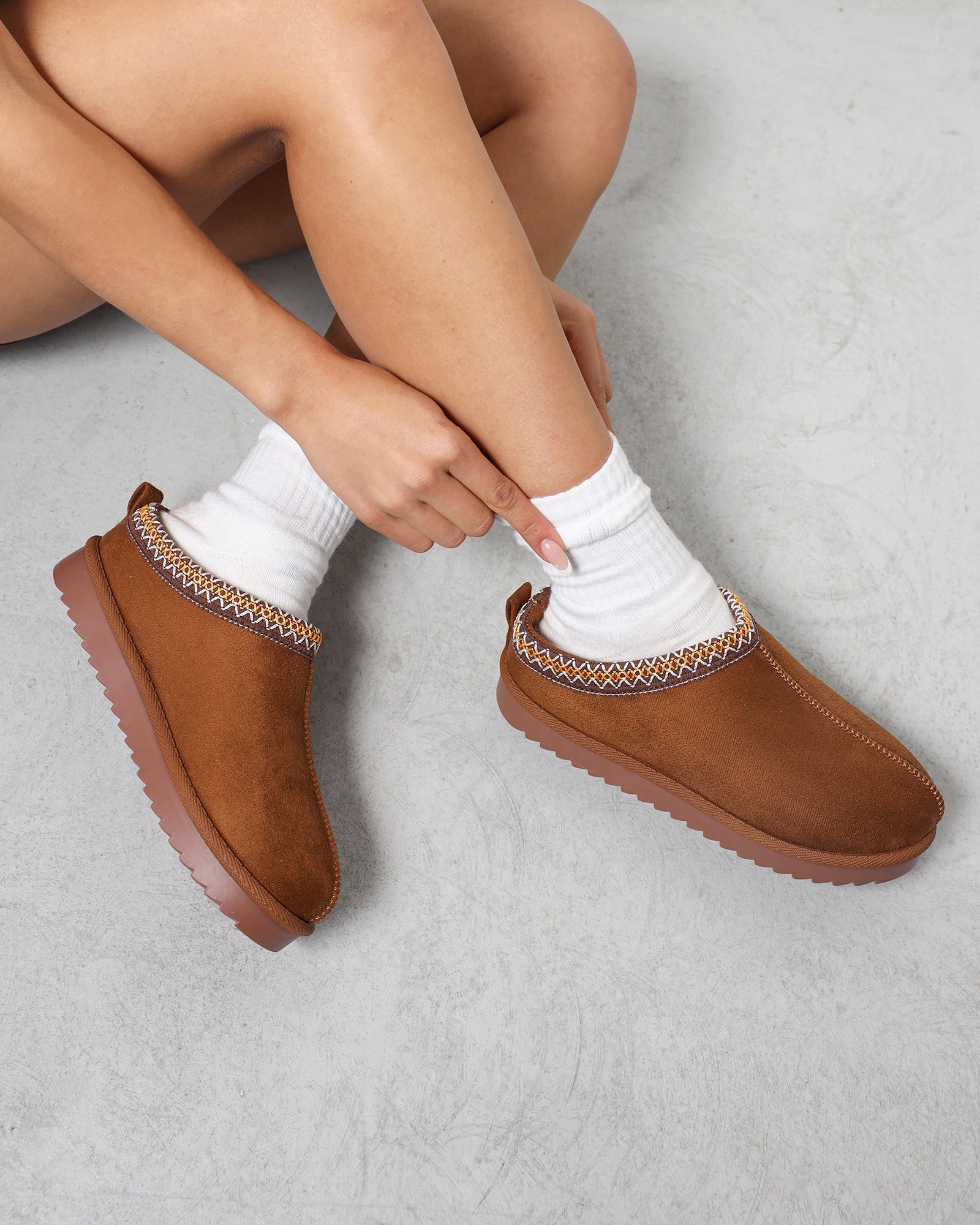 Cece Camel Faux Suede Slippers