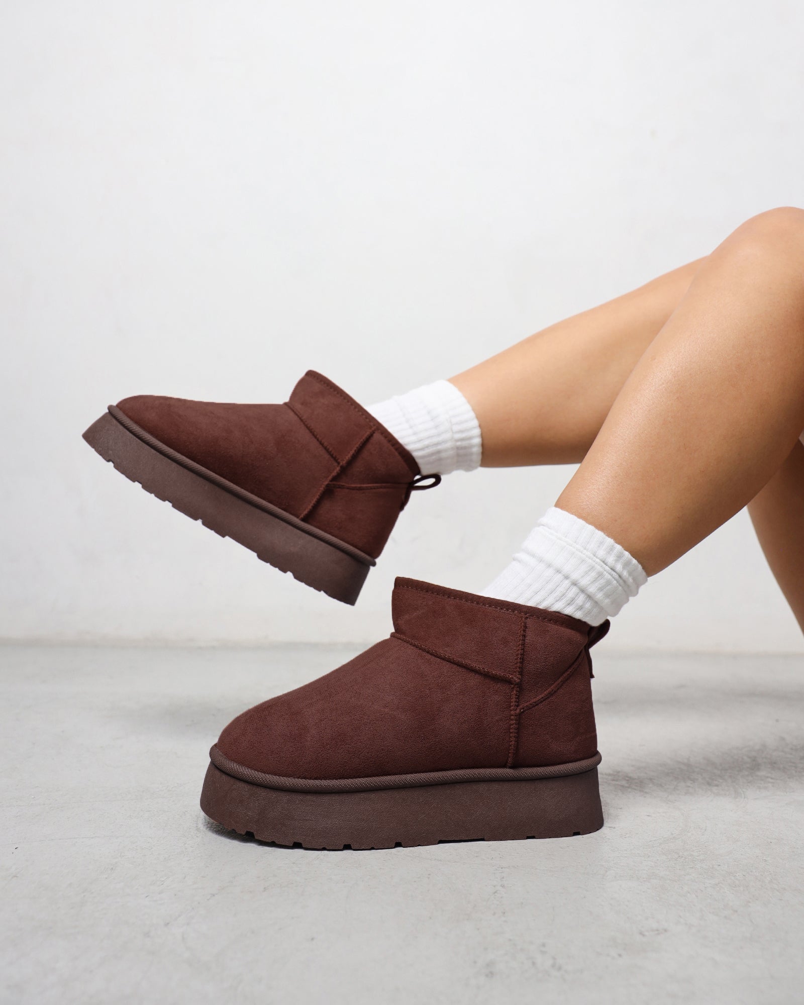 Cori Chocolate Faux Suede Flatform Boots