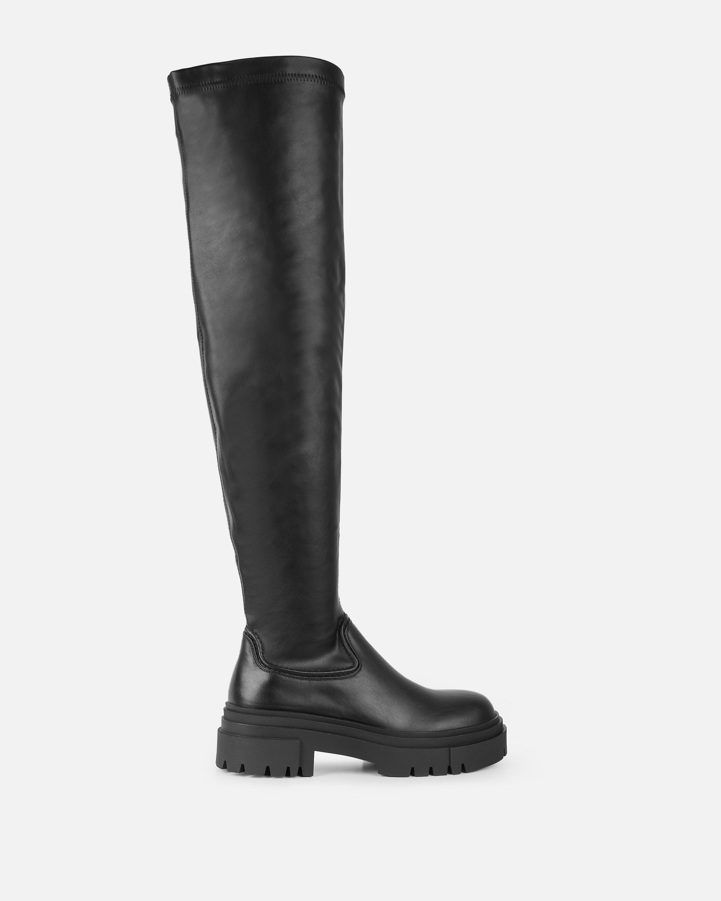 Wezley Black Flat Over The Knee Thigh High Boots