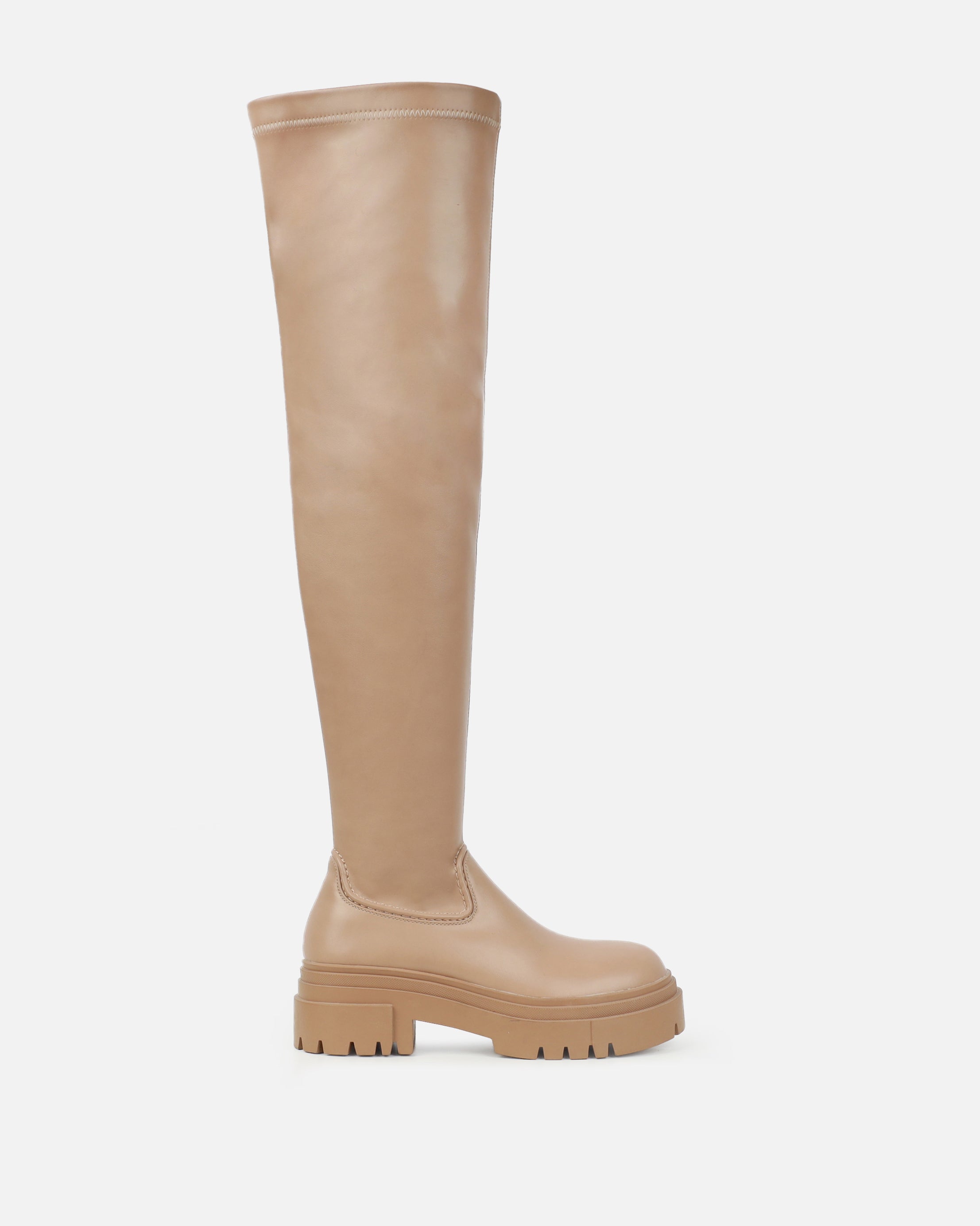 Wezley Dark Nude Flat Over The Knee Thigh High Boots