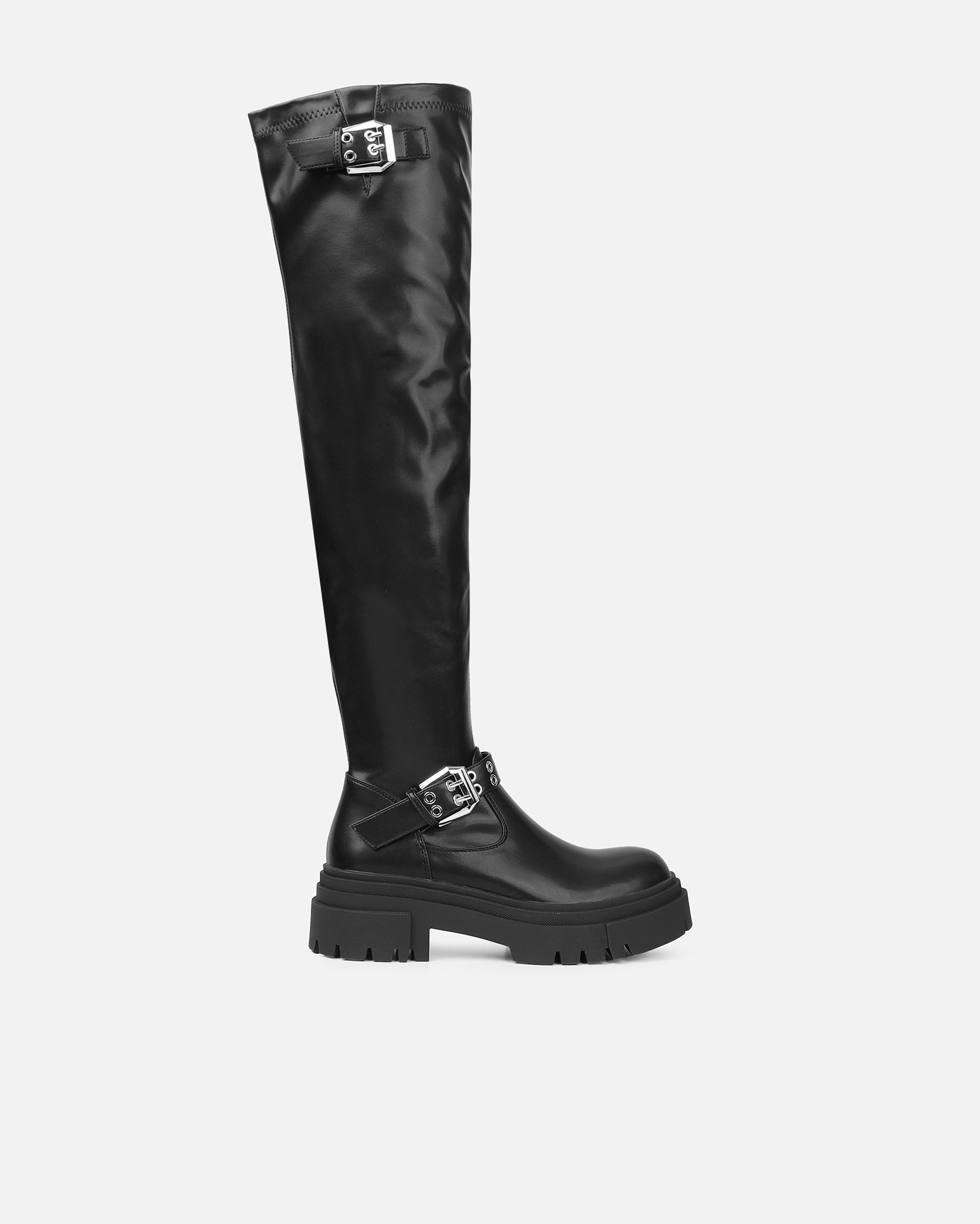 Butler Black Stretch Over The Knee Boots With Buckles