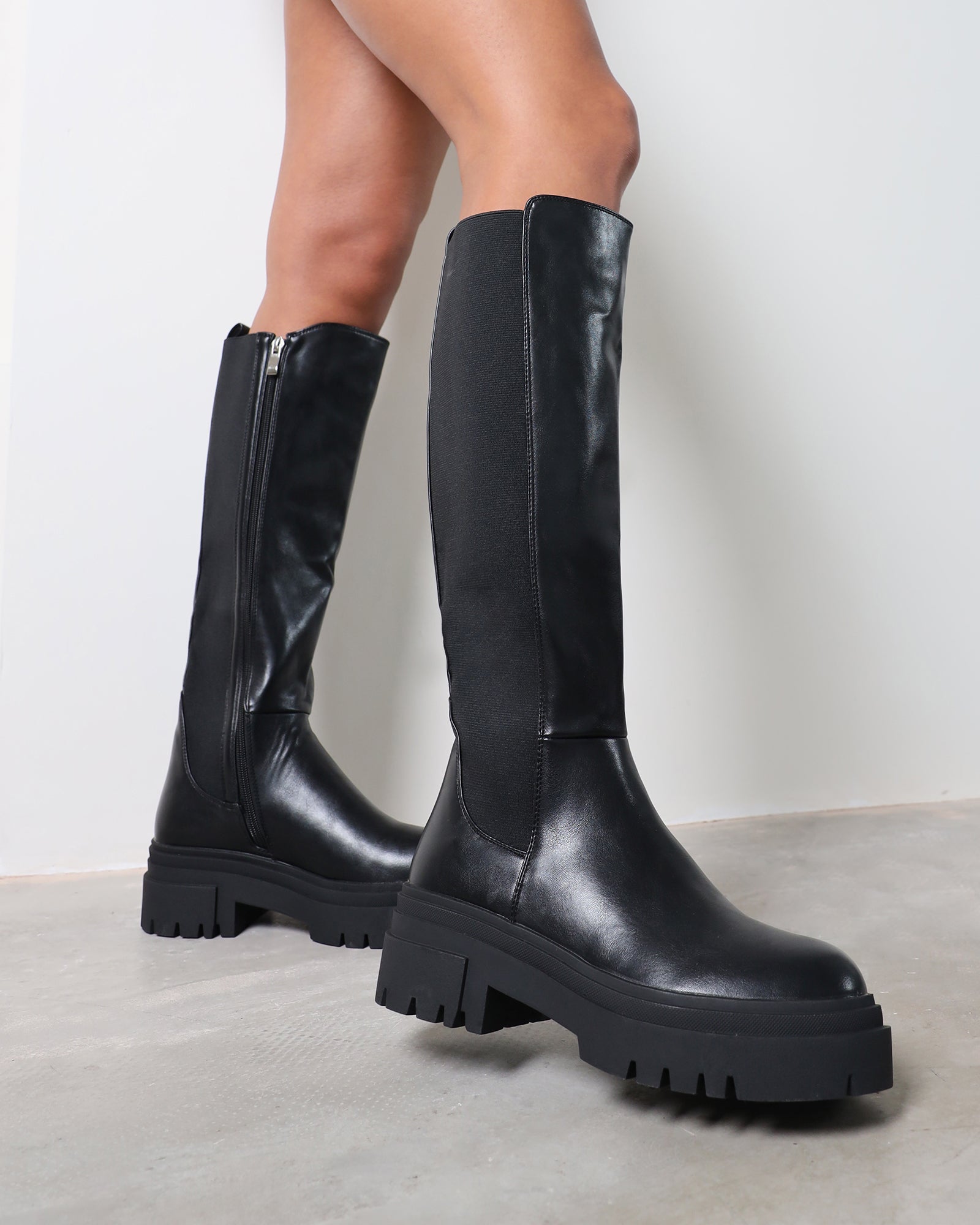 Bernard Black Chunky Knee Boots
