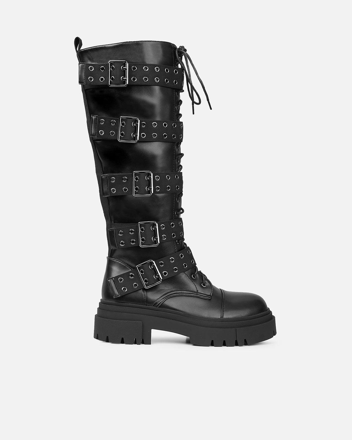 Benedict Black Multi Buckle Chunky Knee Boots