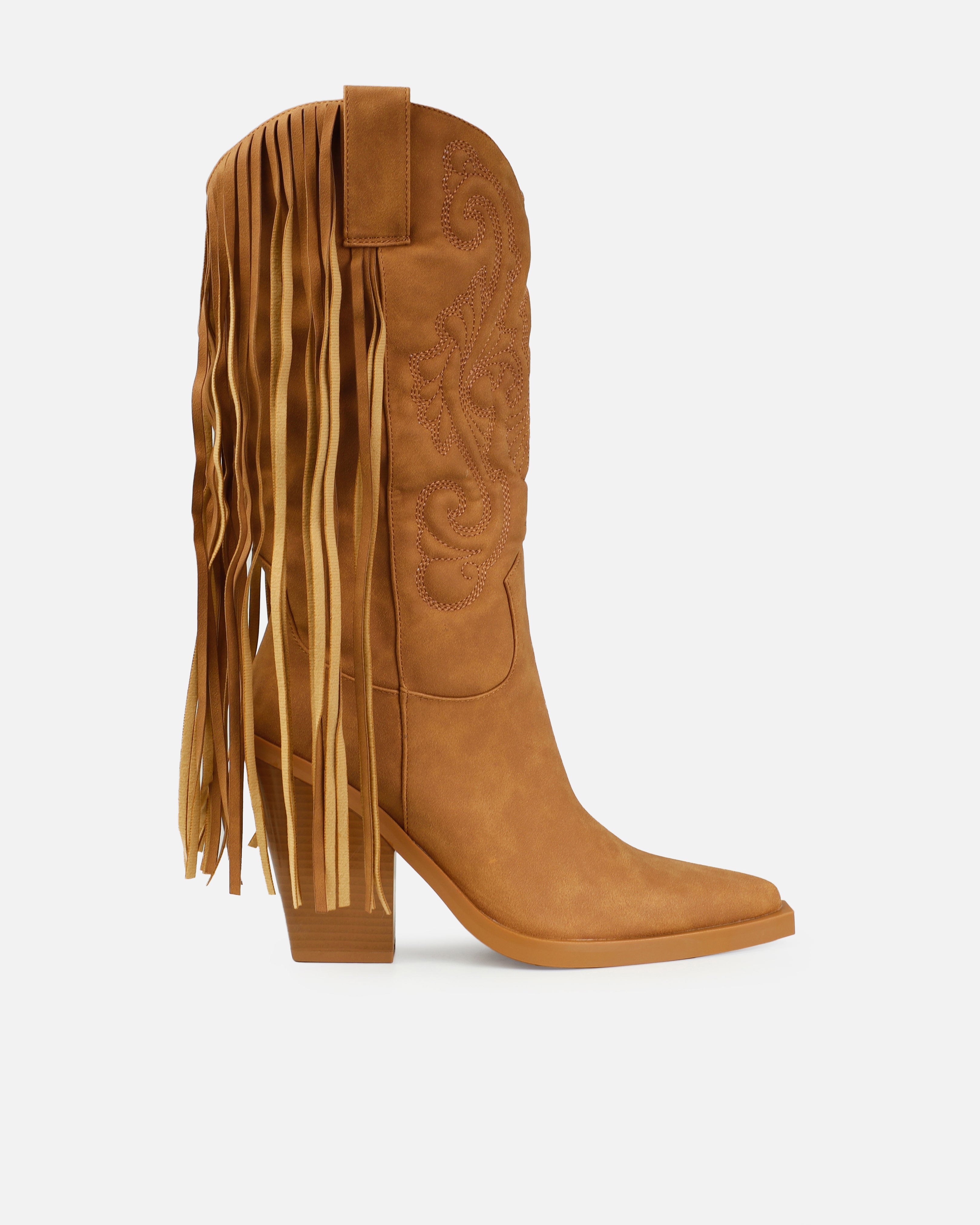 Tasha Ghouri Andrew Tan Tassle Calf Western Boots