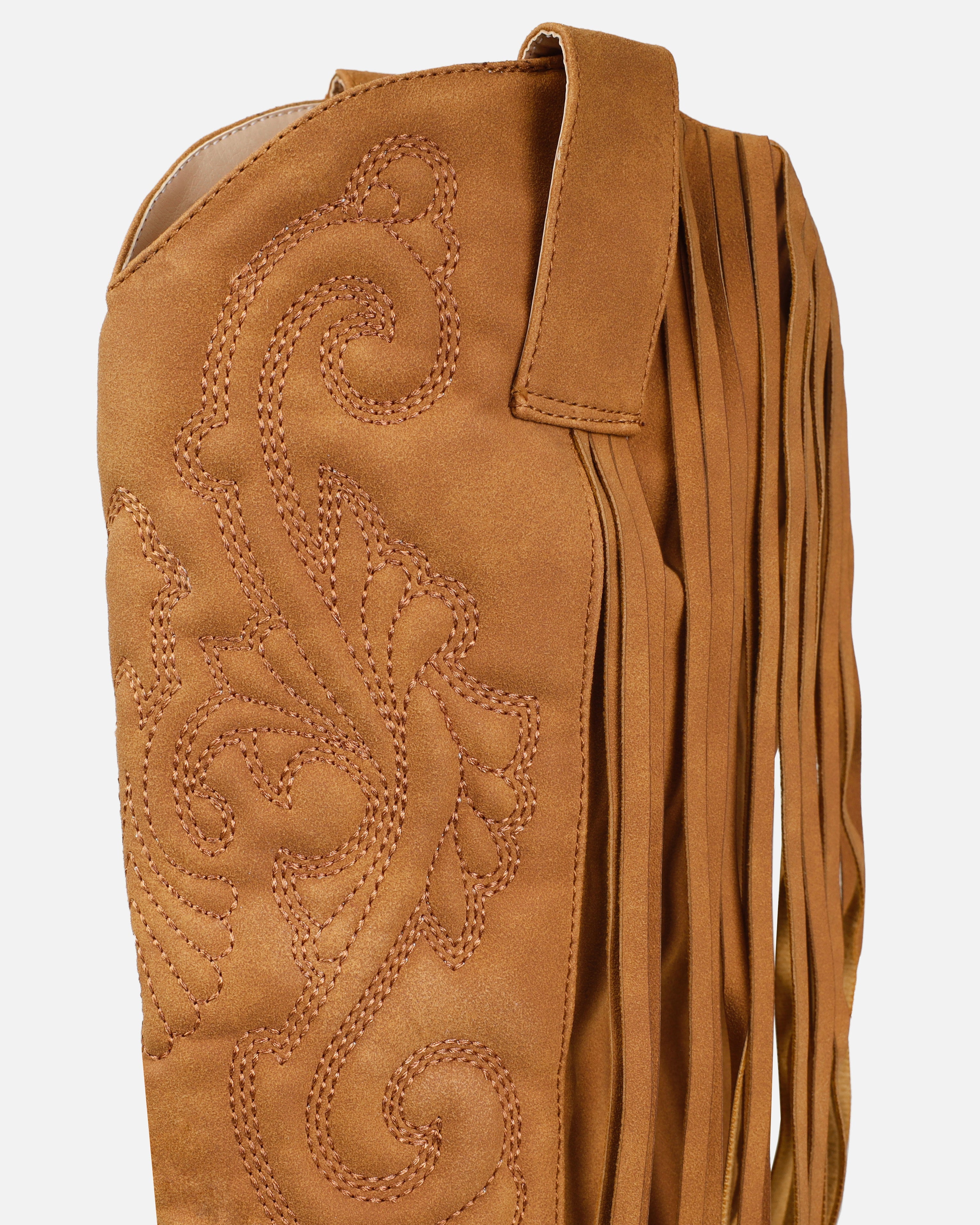 Tasha Ghouri Andrew Tan Tassle Calf Western Boots