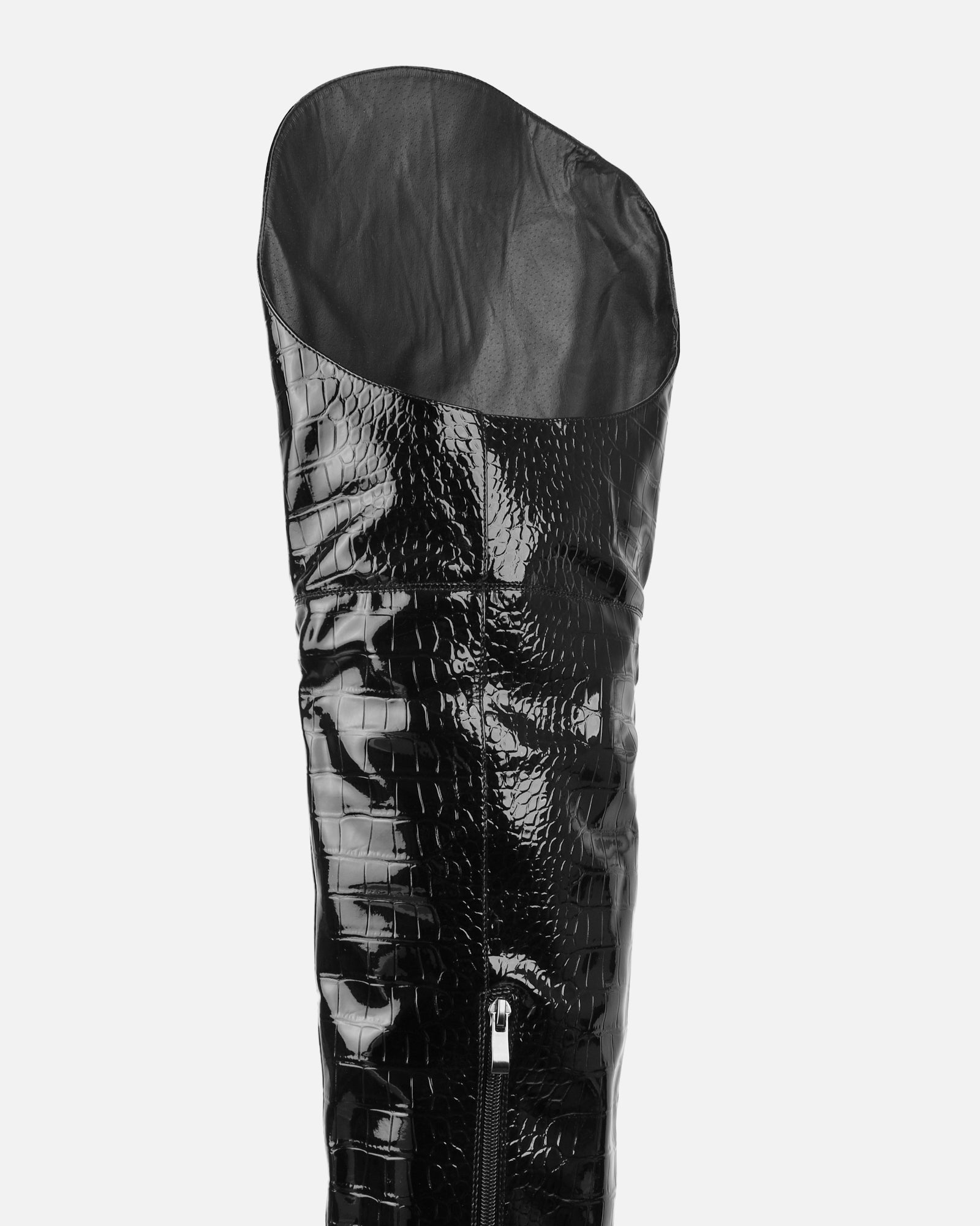 Gianni Black Patent Faux Croc Thigh High Western Boots