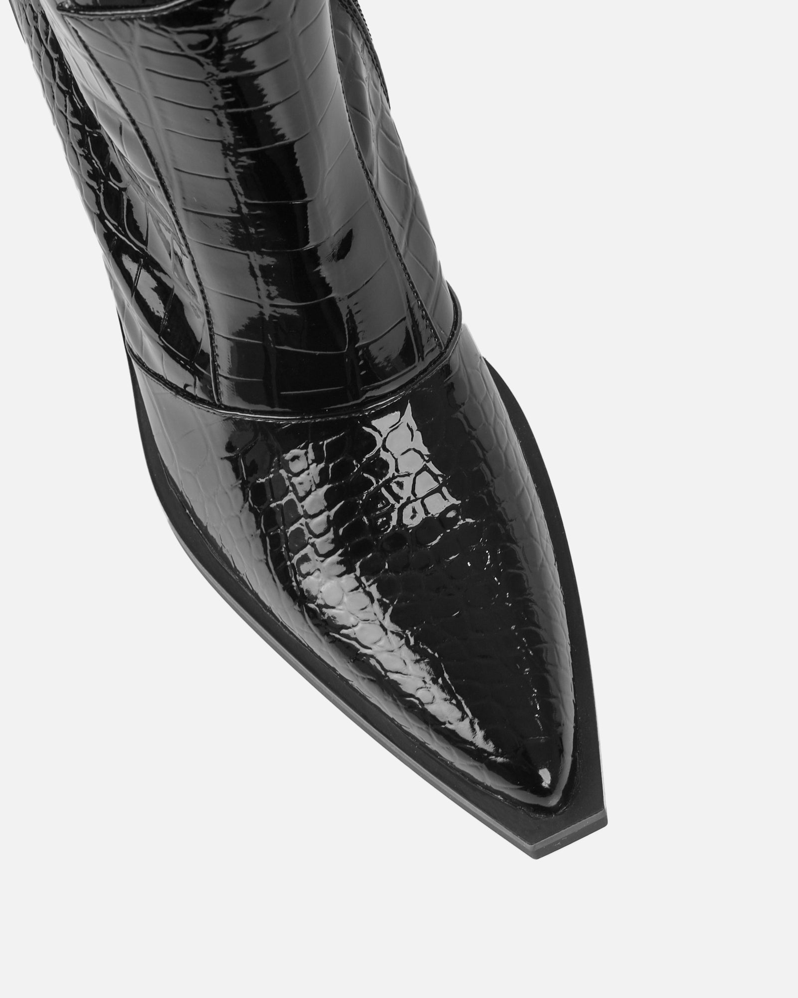 Gianni Black Patent Faux Croc Thigh High Western Boots