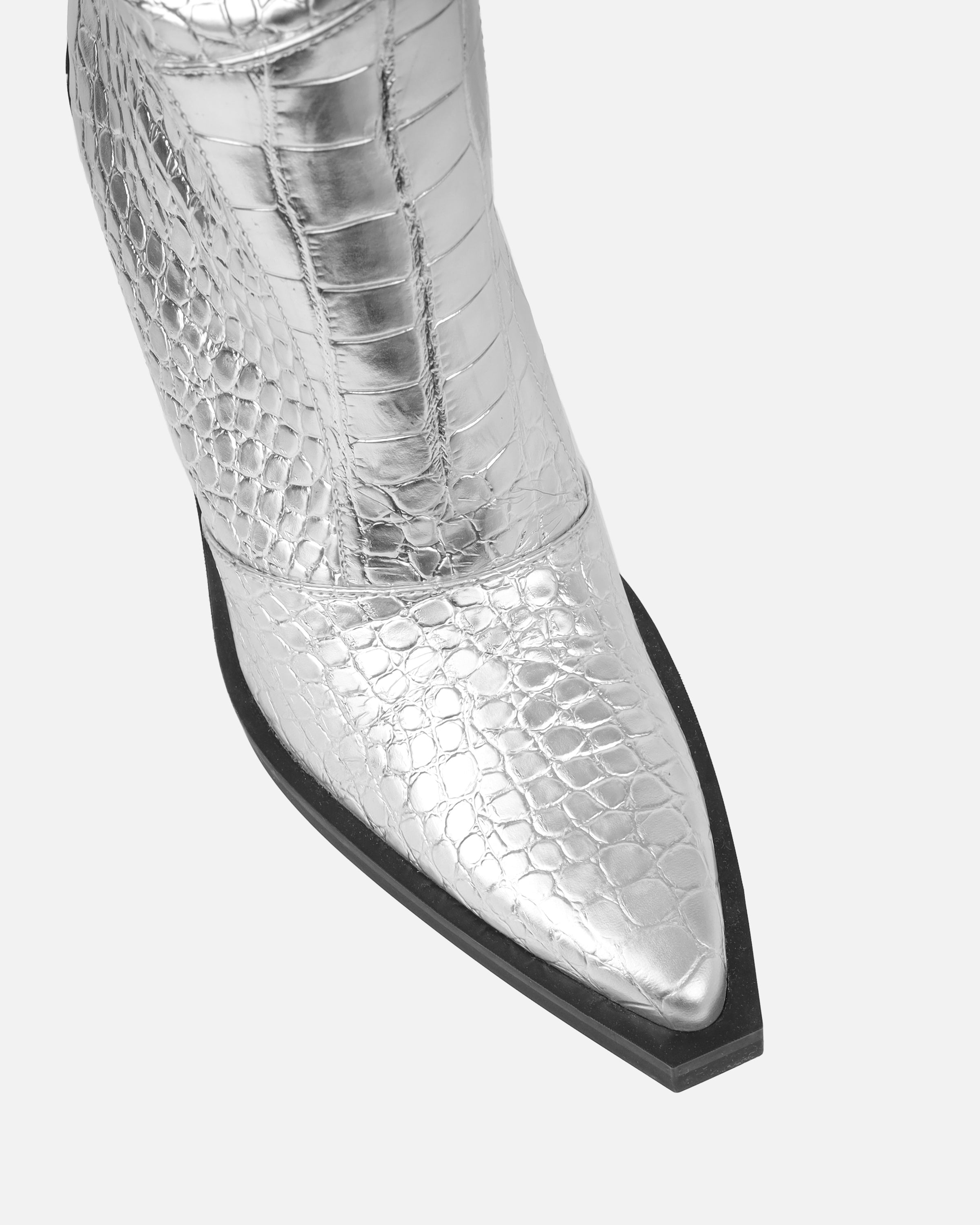 Gianni Silver Metallic Faux Croc Thigh High Western Boots