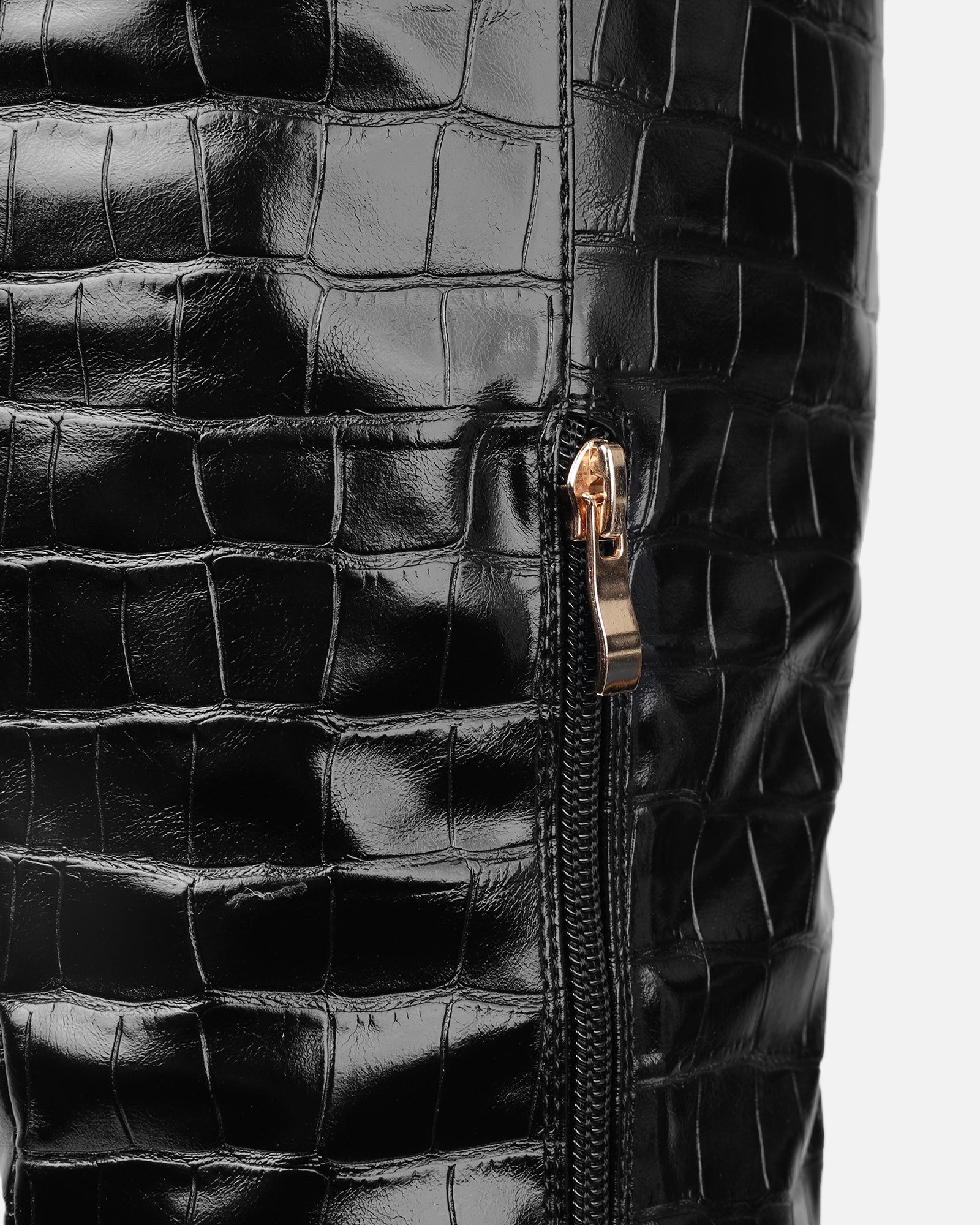 Darell Black Croc Over The Knee Block Heeled Boots