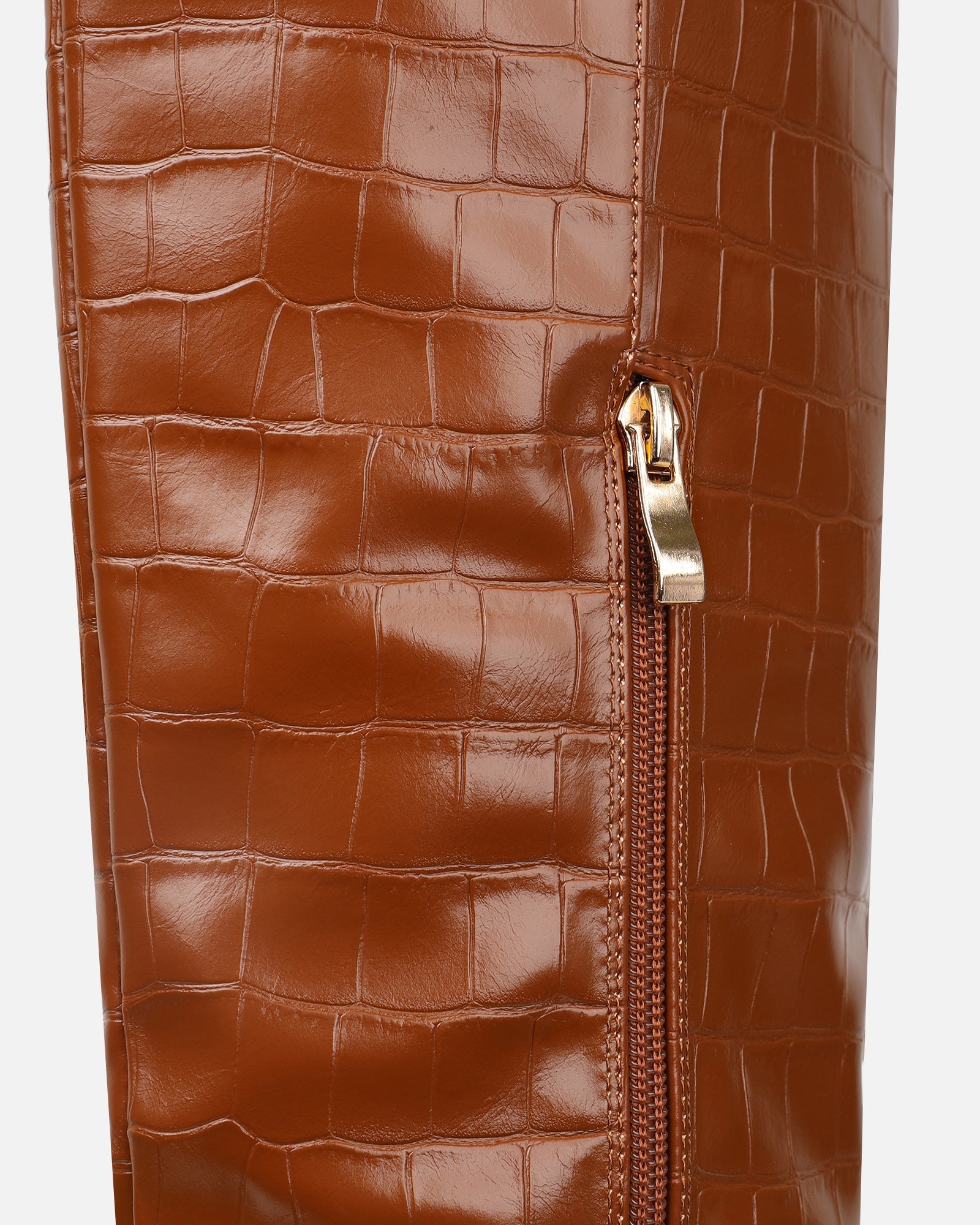 Darell Tan Croc Effect Over The Knee Block Heeled Boots