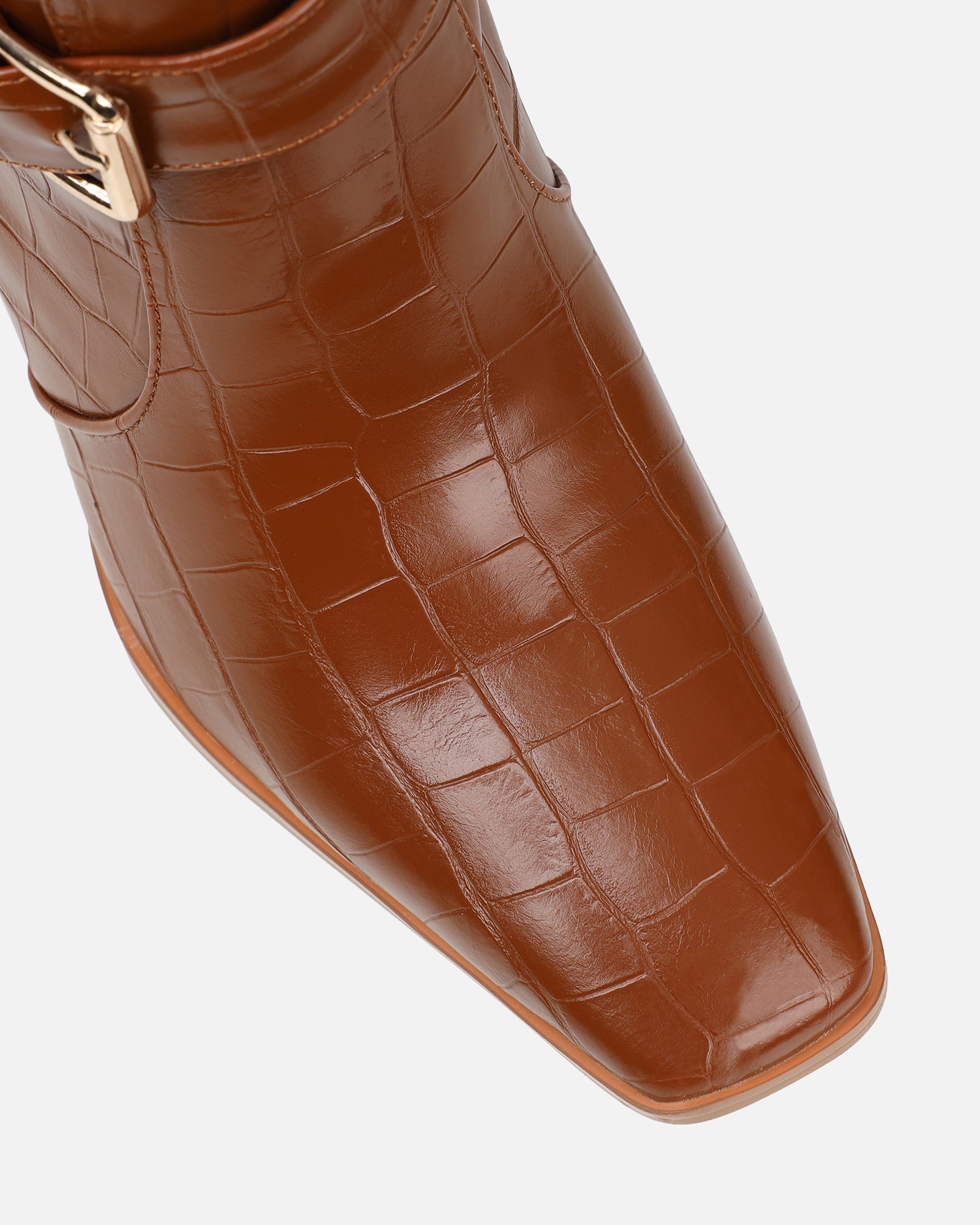 Darell Tan Croc Effect Over The Knee Block Heeled Boots
