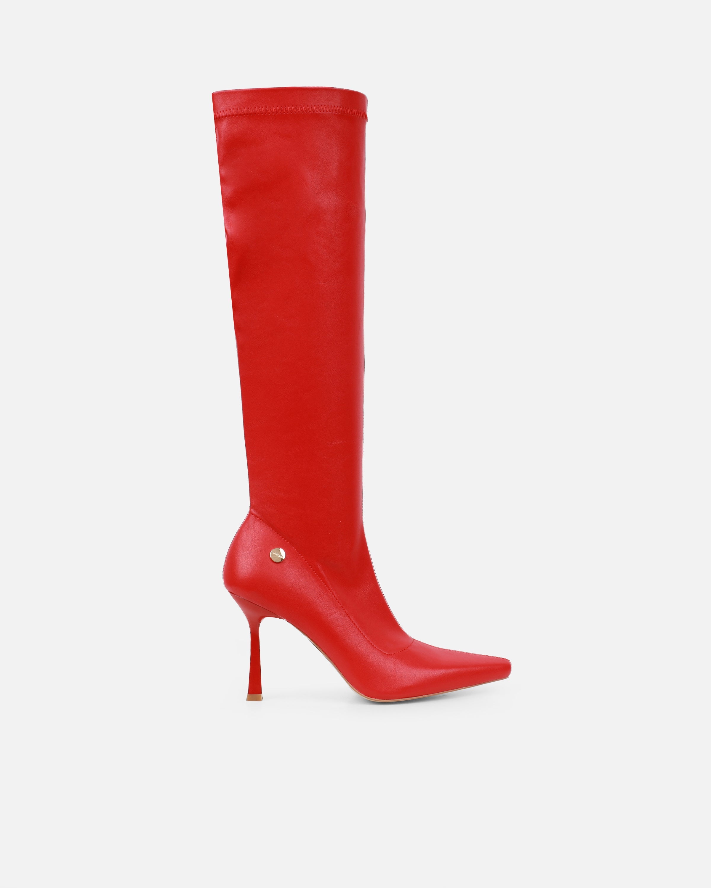 Fabbian Red Stretch Heeled Knee High Boots