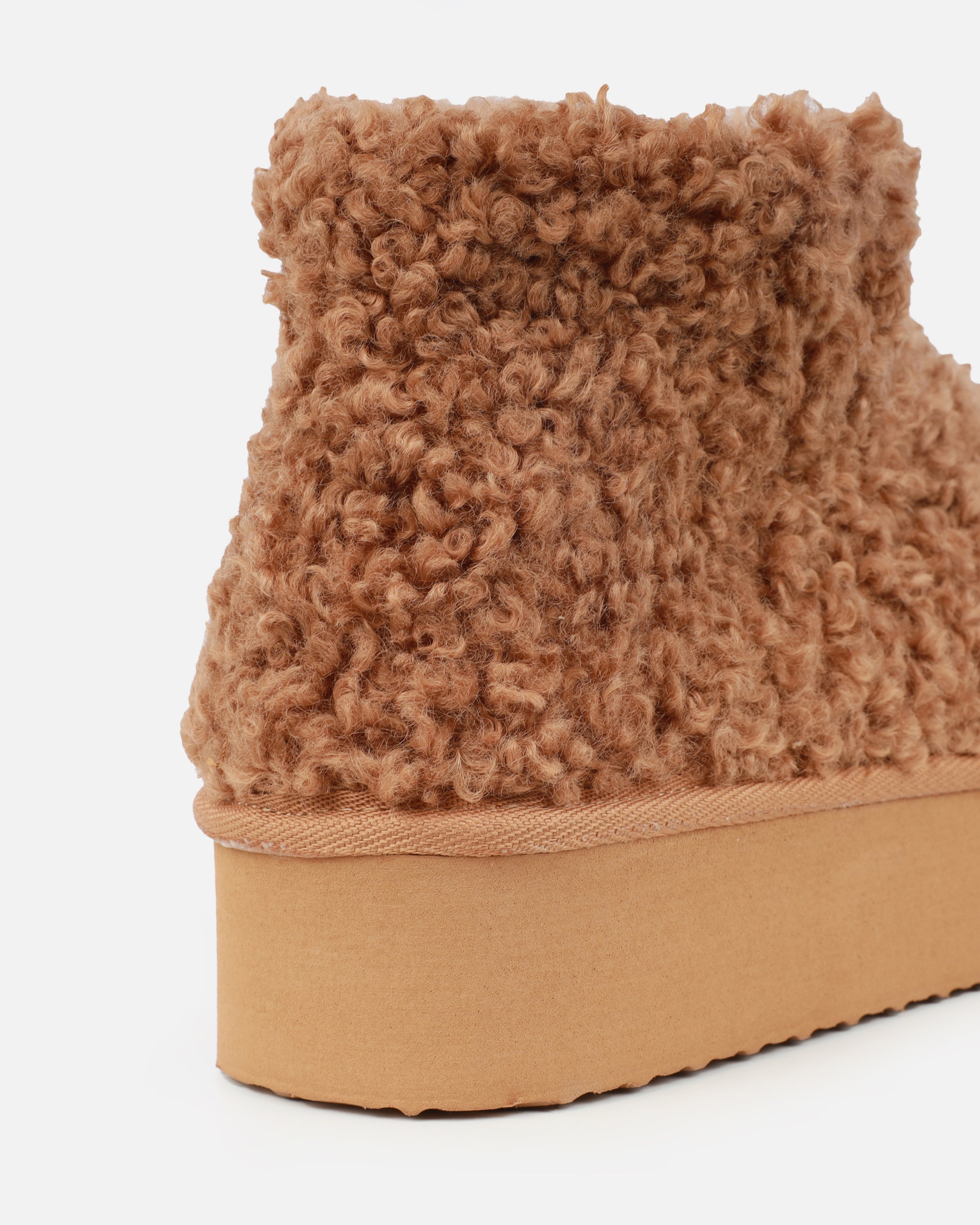 Fleecy Chestnut Tan Borg Flatform Boots