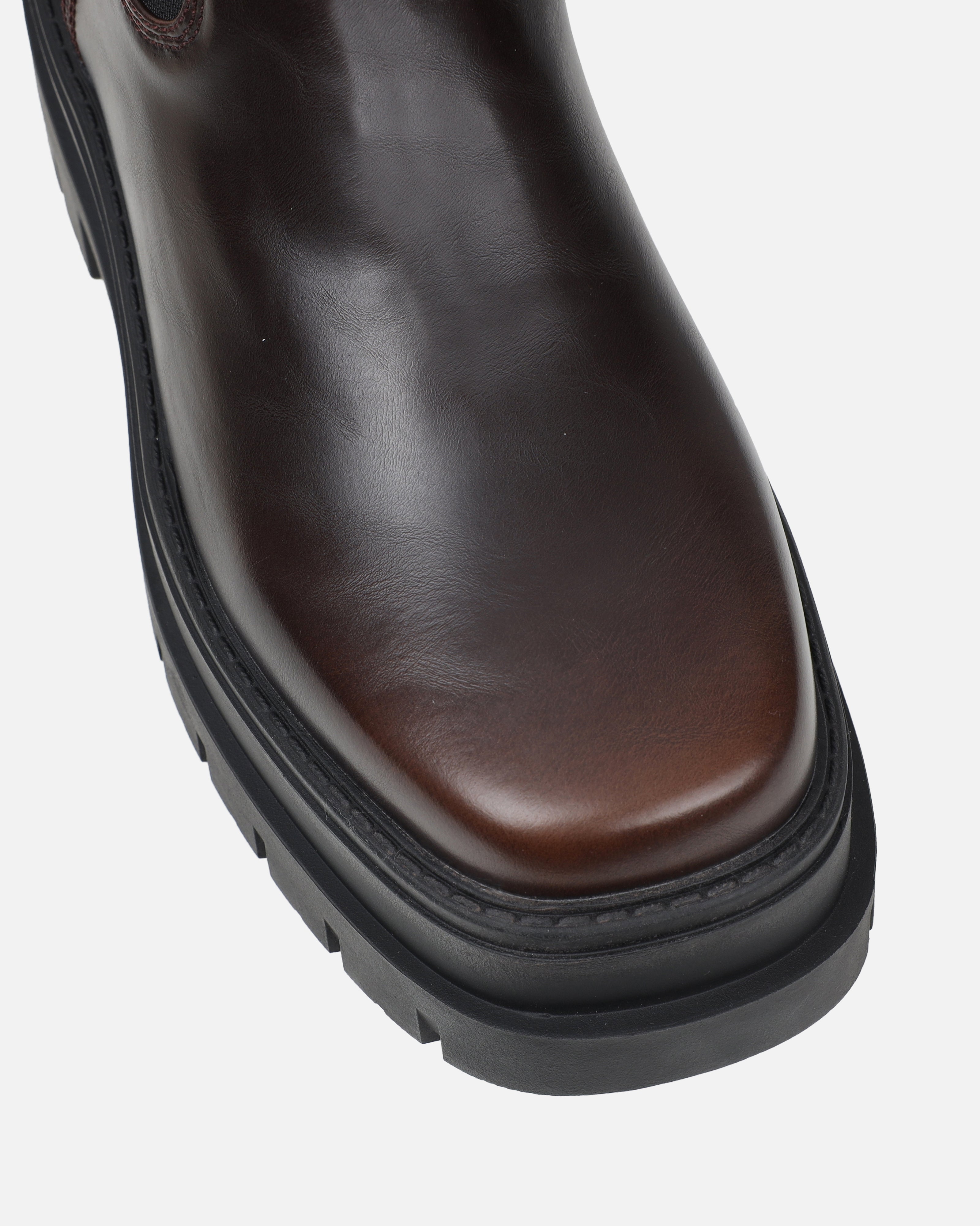 Arvin Brown Burnished Chelsea Chunky Ankle Boots