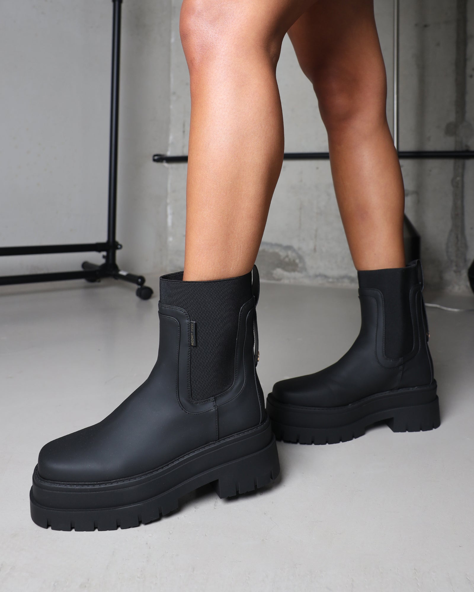 Ansel Black Rubberized Chunky Chelsea Boots