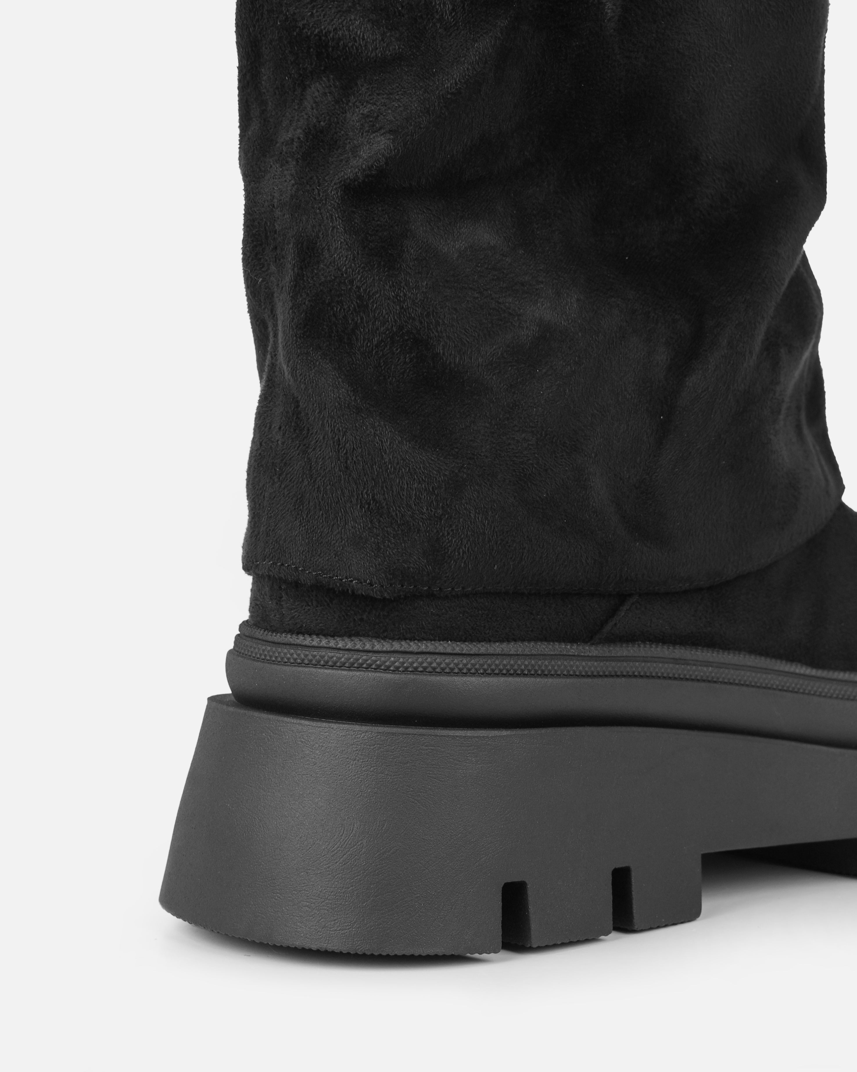 Fynn Black Faux Suede Fold Over Chunky Boots