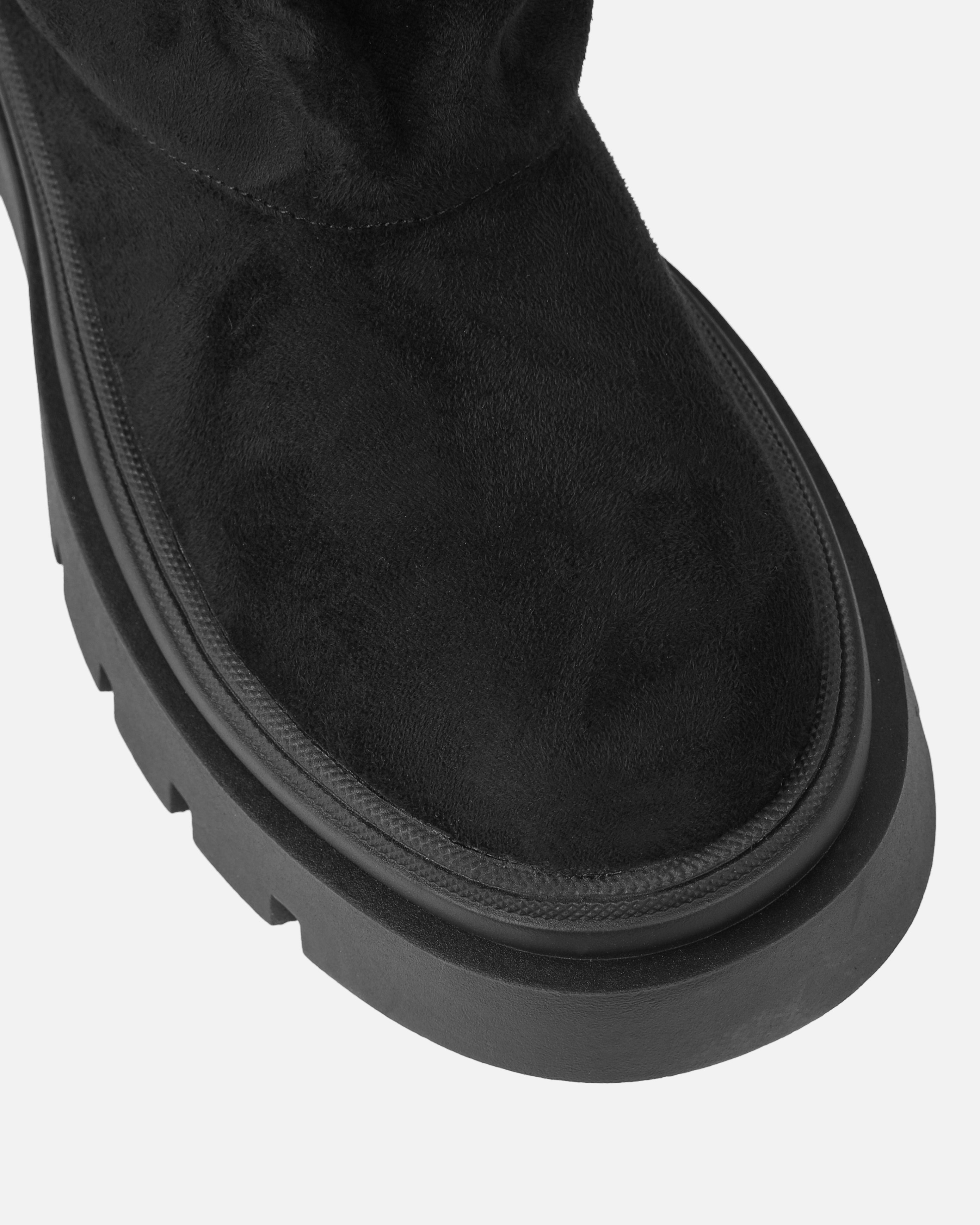 Fynn Black Faux Suede Fold Over Chunky Boots