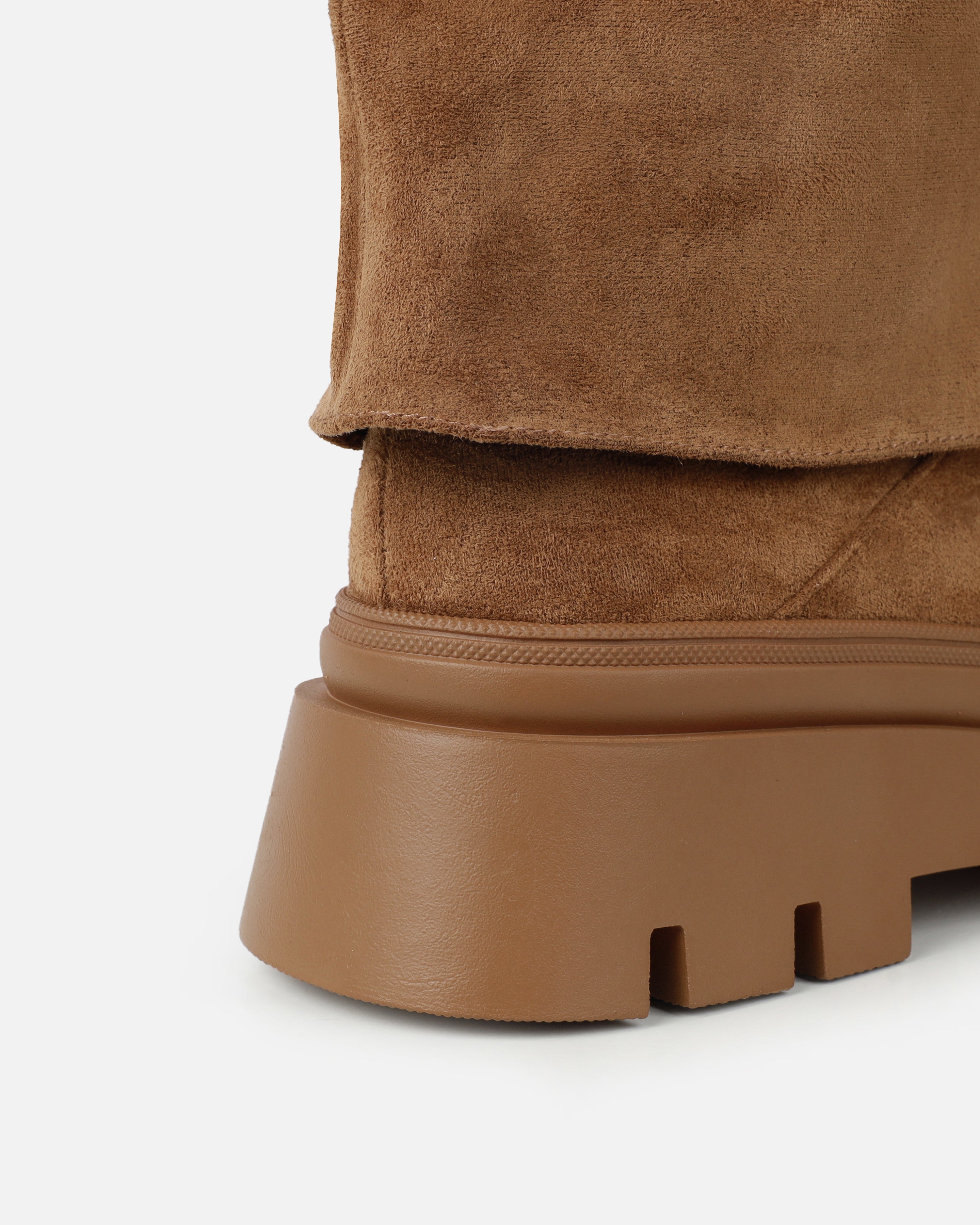 Fynn Tan Faux Suede Fold Over Chunky Boots