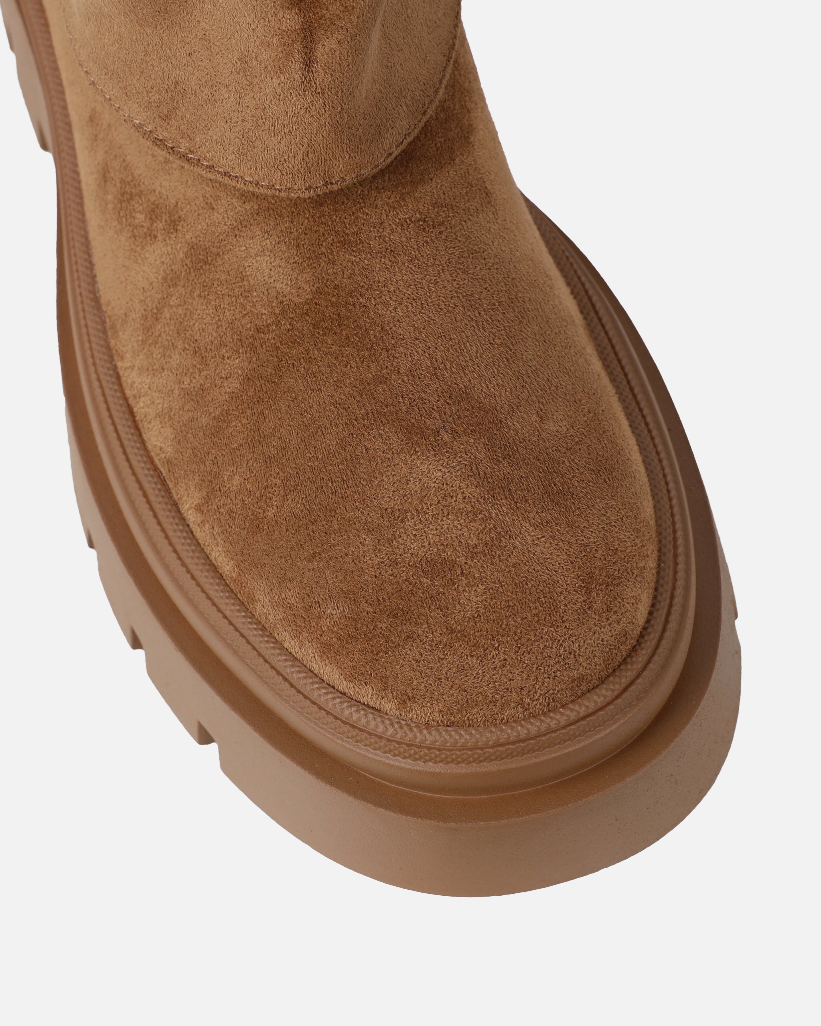 Fynn Tan Faux Suede Fold Over Chunky Boots