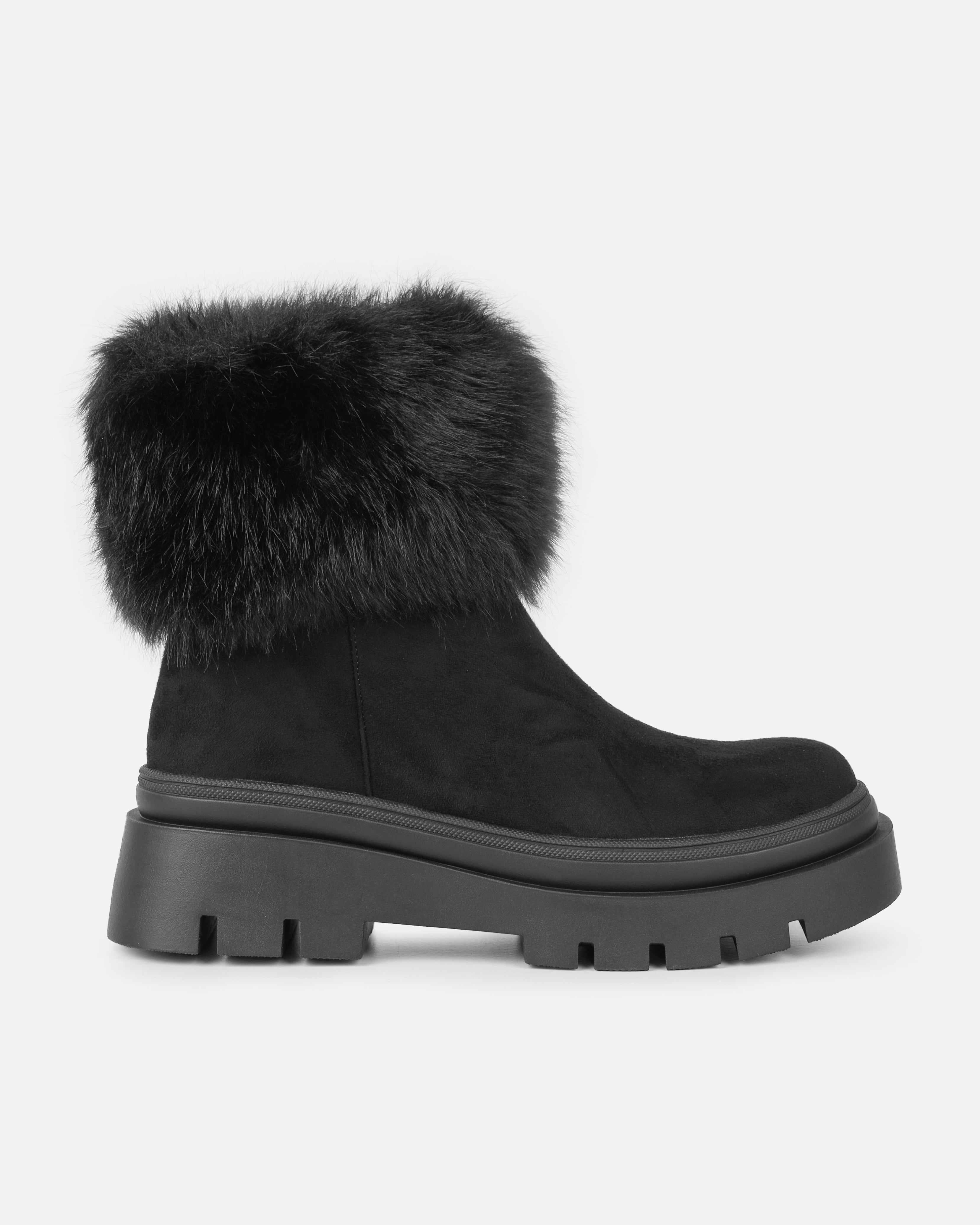Finlay Black Faux Suede Fur Trimmed Ankle Boots