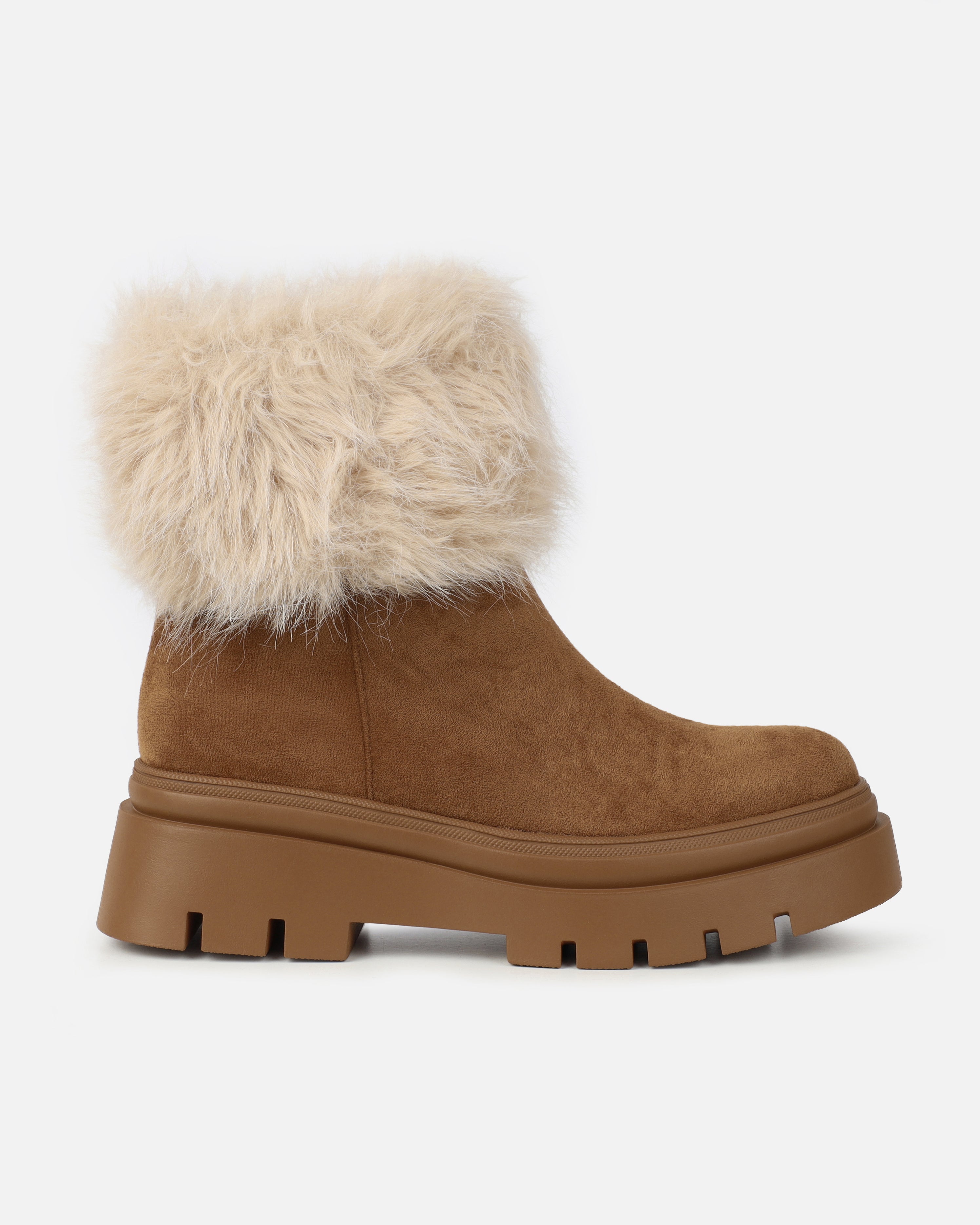 Finlay Tan Faux Suede Fur Trimmed Ankle Boots