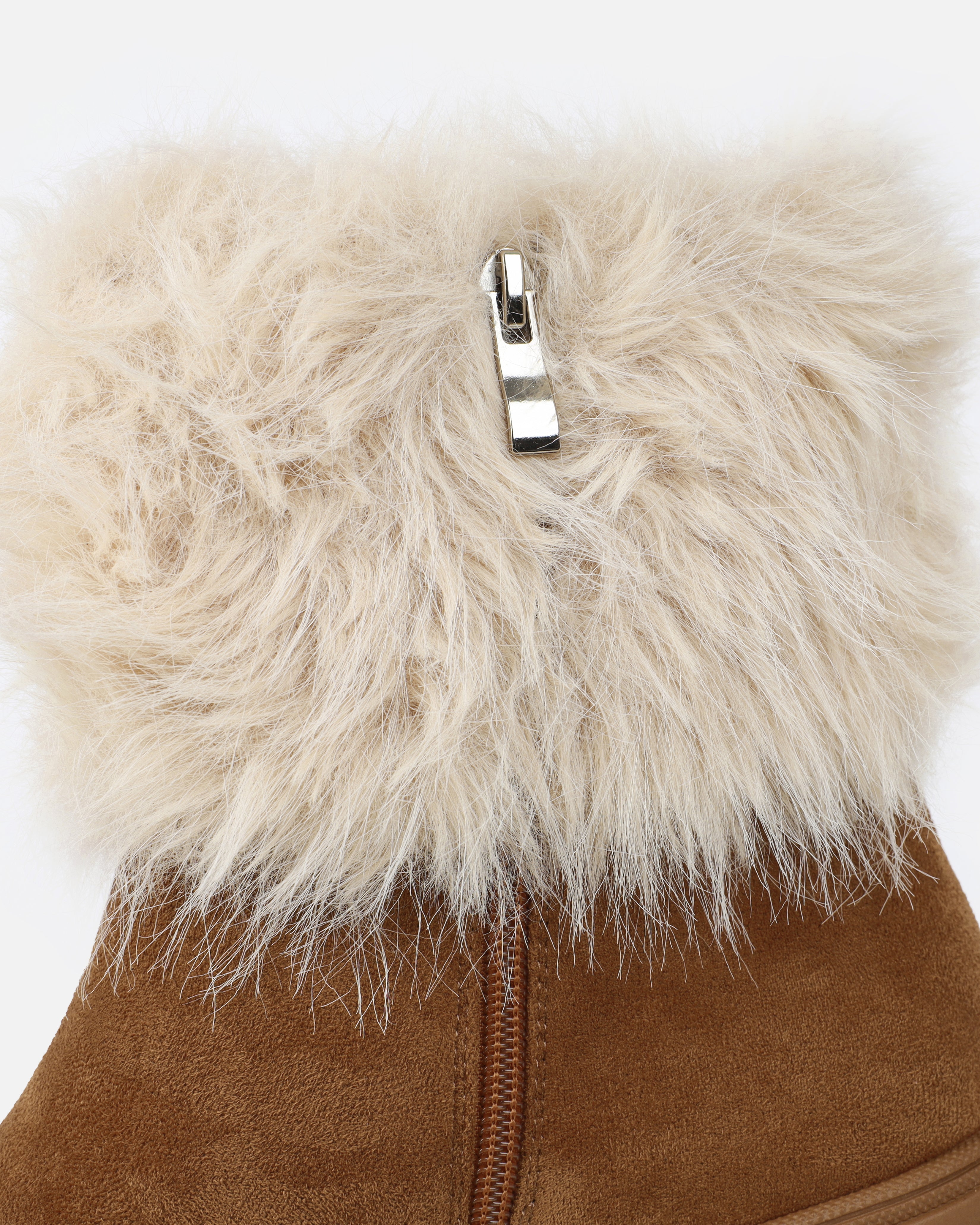 Finlay Tan Faux Suede Fur Trimmed Ankle Boots