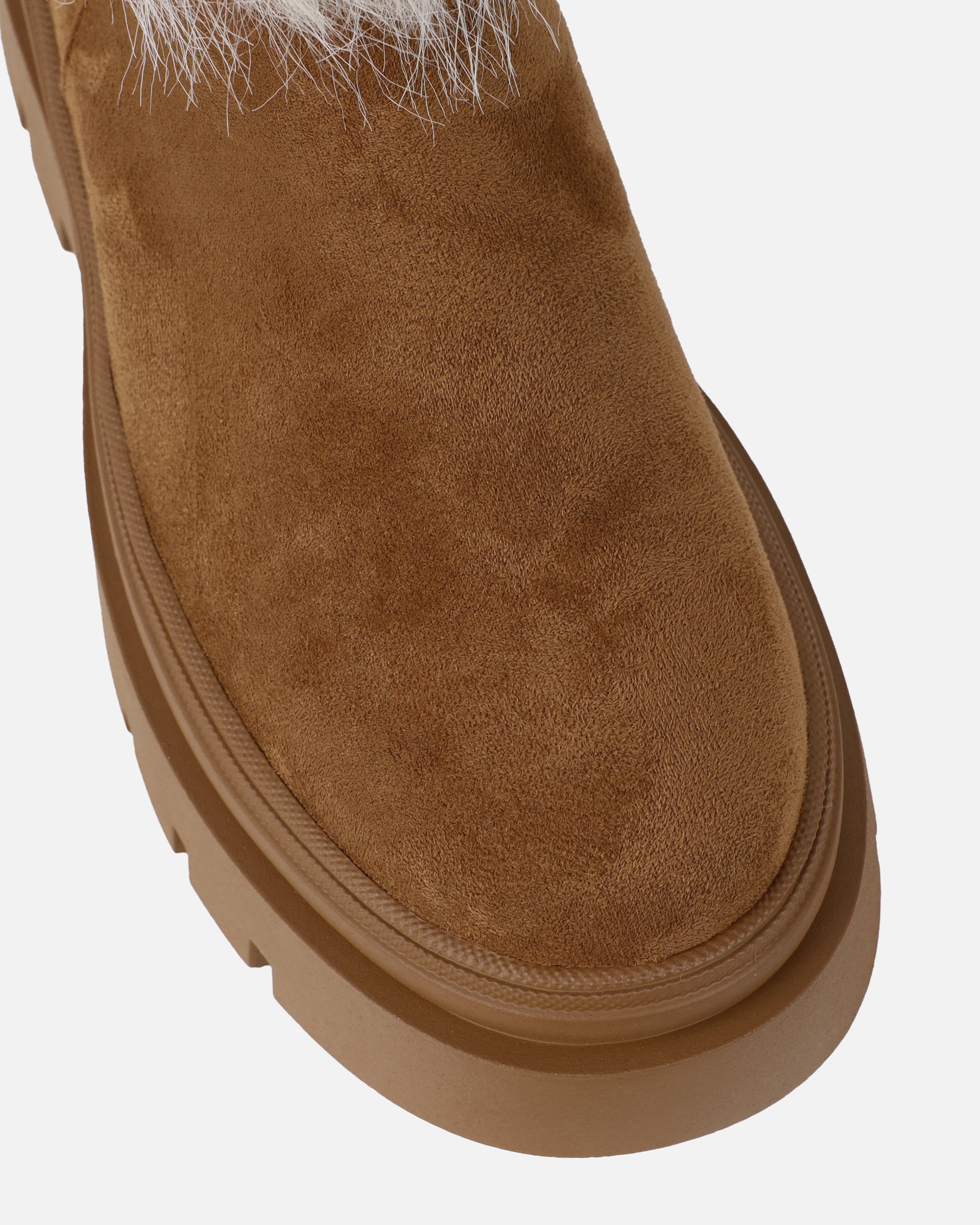 Finlay Tan Faux Suede Fur Trimmed Ankle Boots