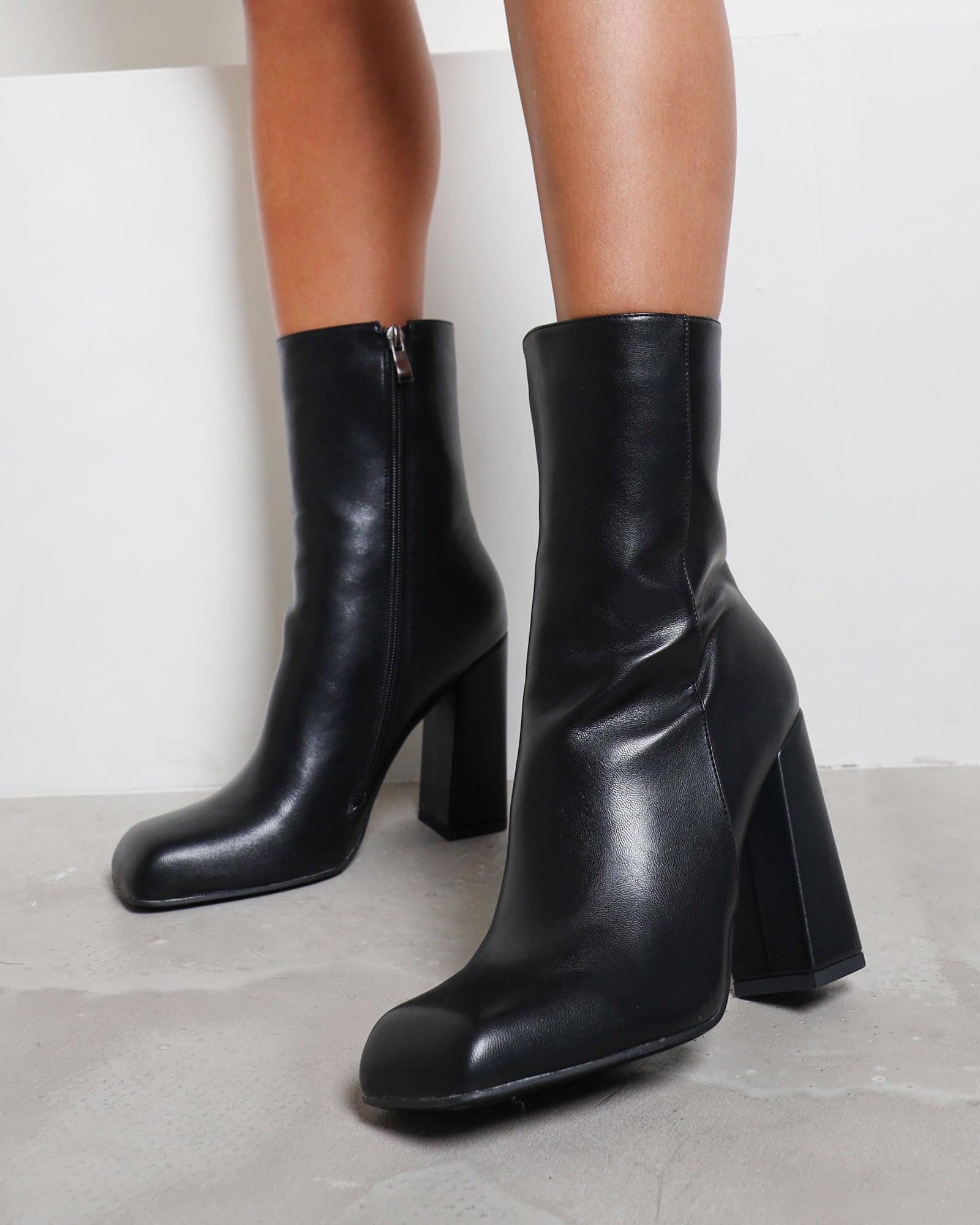 Garfield Black Square Toe Ankle Boots