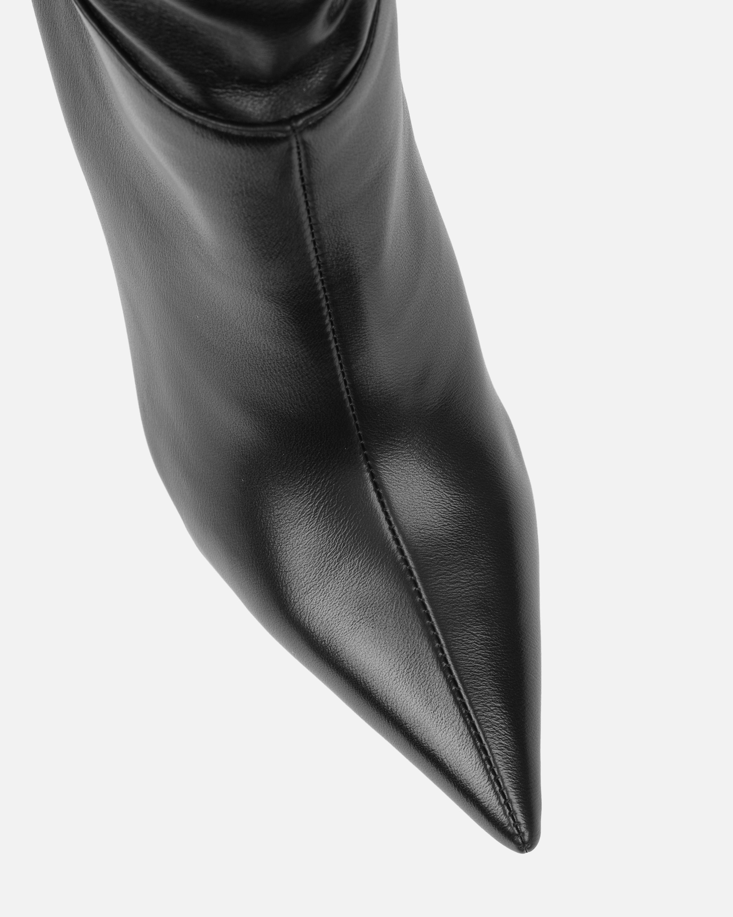 Giles Black Ruched Stiletto Mid Calf Boots