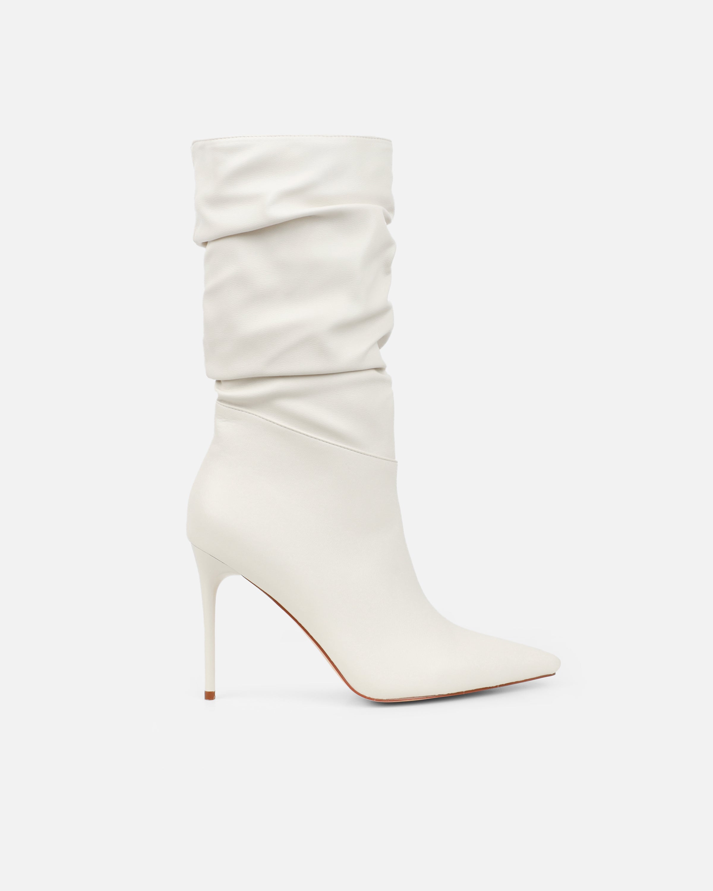 Giles Stone Ruched Stiletto Mid Calf Boots