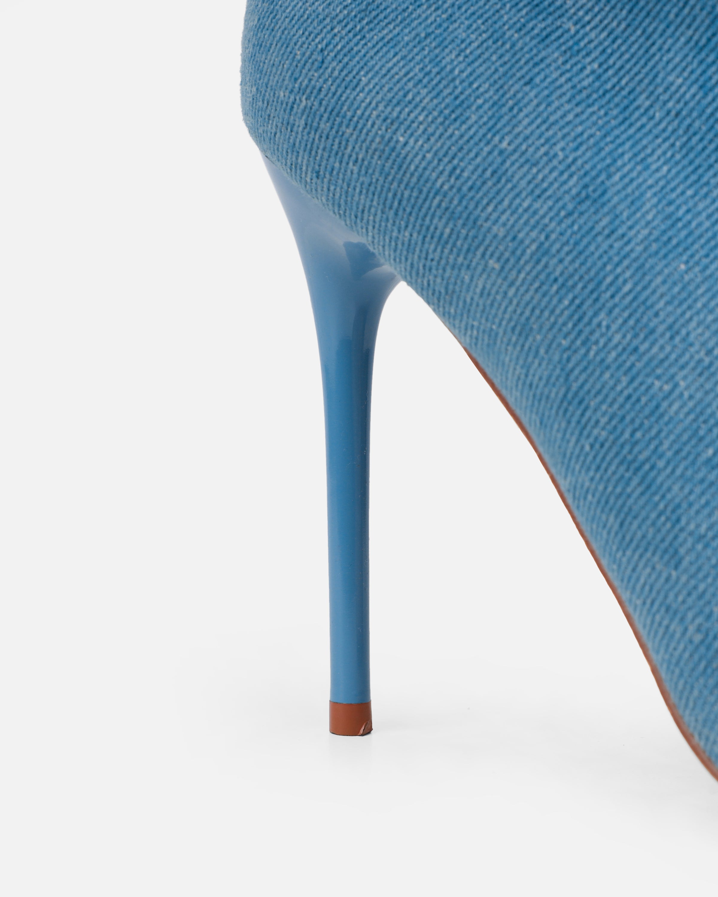 Gilton Blue Denim Faux Suede Ruched Over The Knee Thigh High Boots