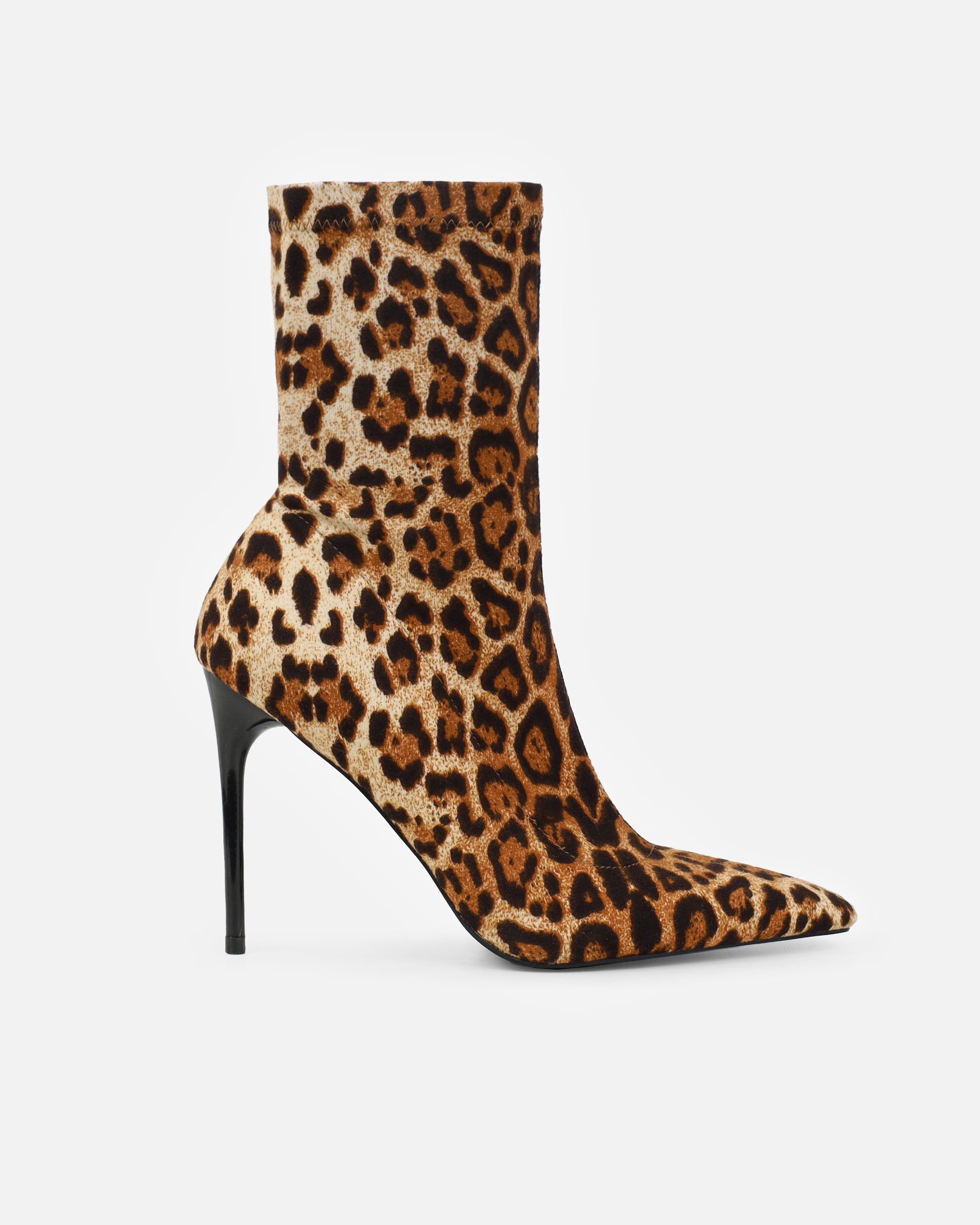 Giorgio Faux Leopard Print Stiletto Sock Boots