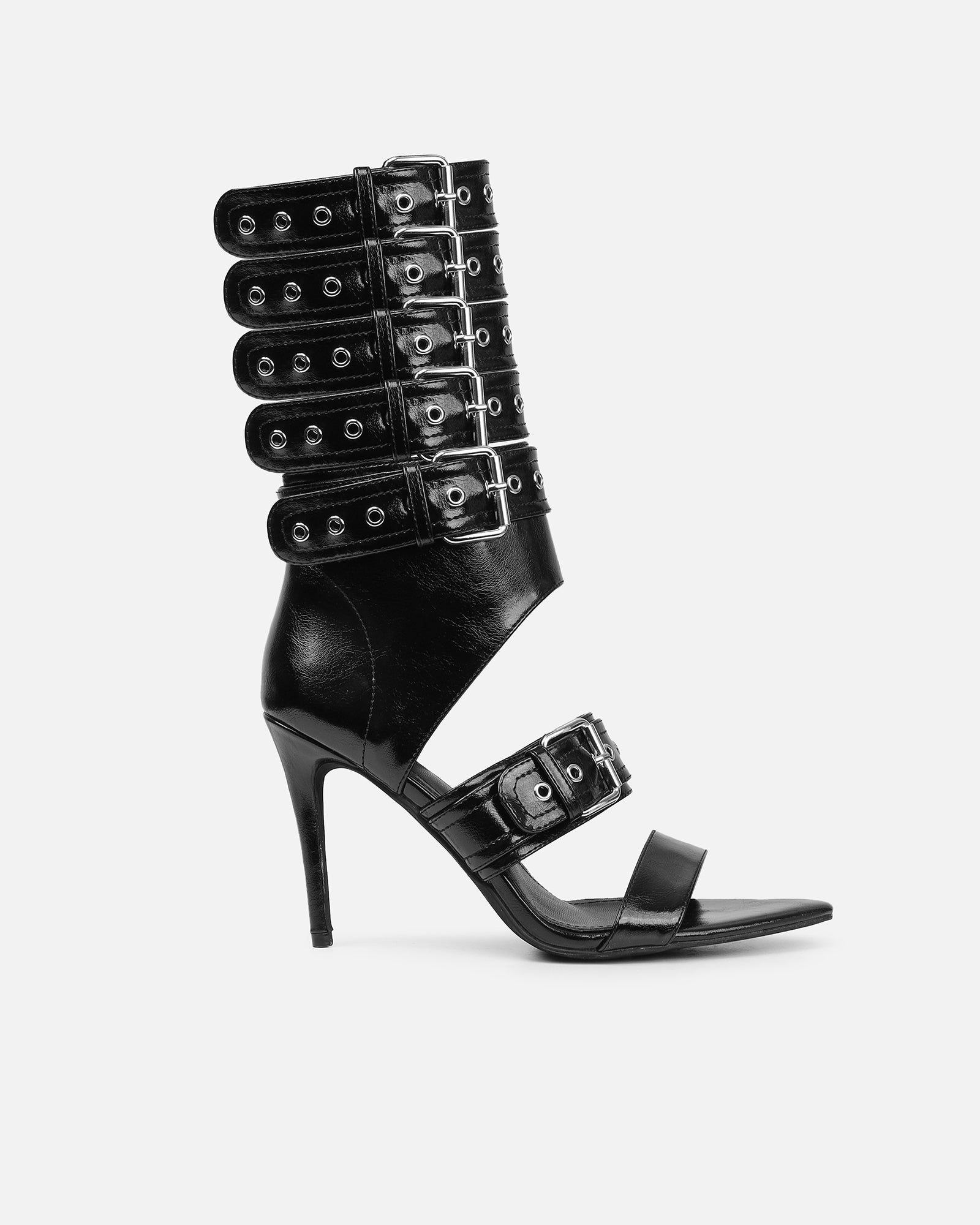 Goldie Black Cut Out Buckle Detail Heeled Sandals
