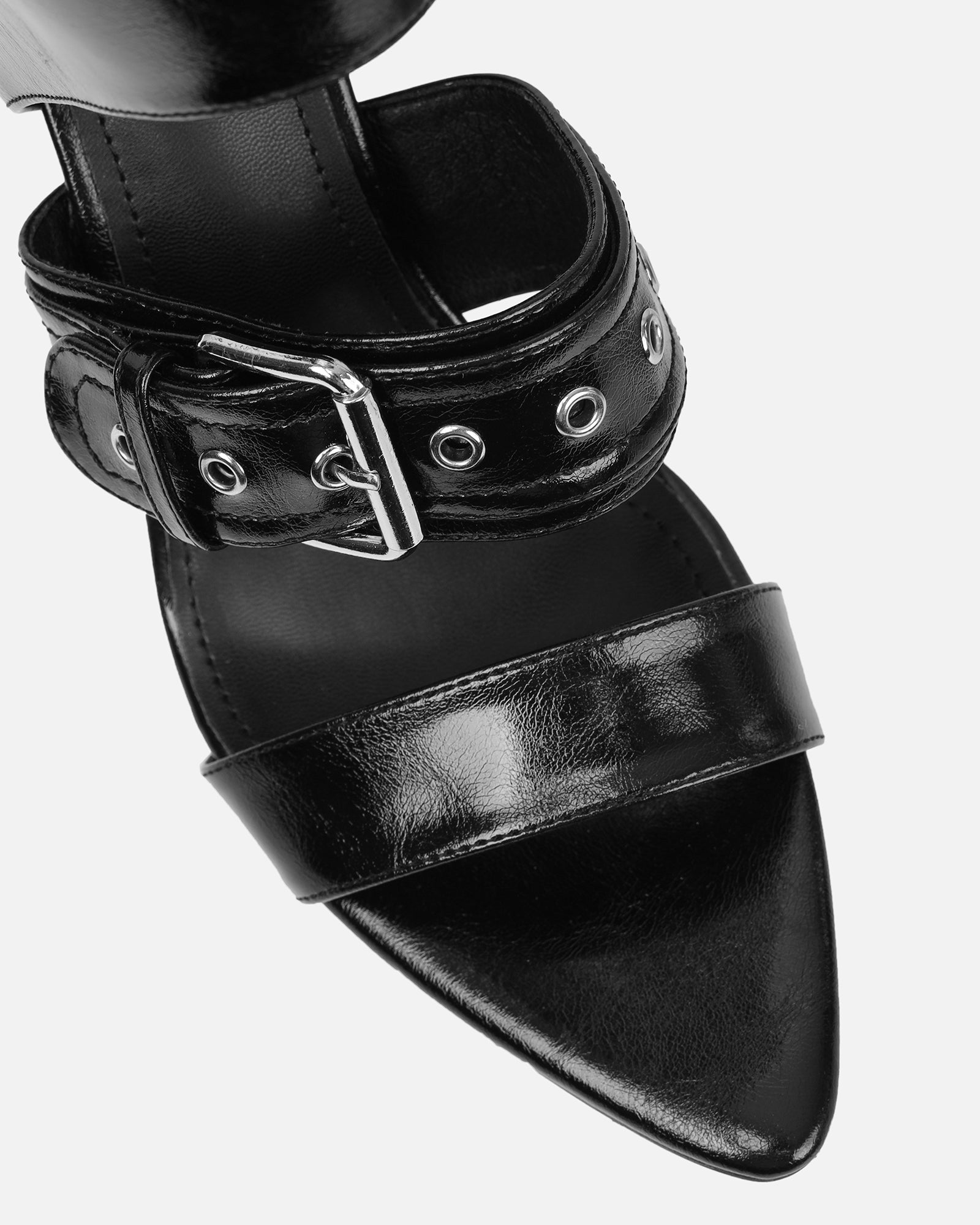 Goldie Black Cut Out Buckle Detail Heeled Sandals