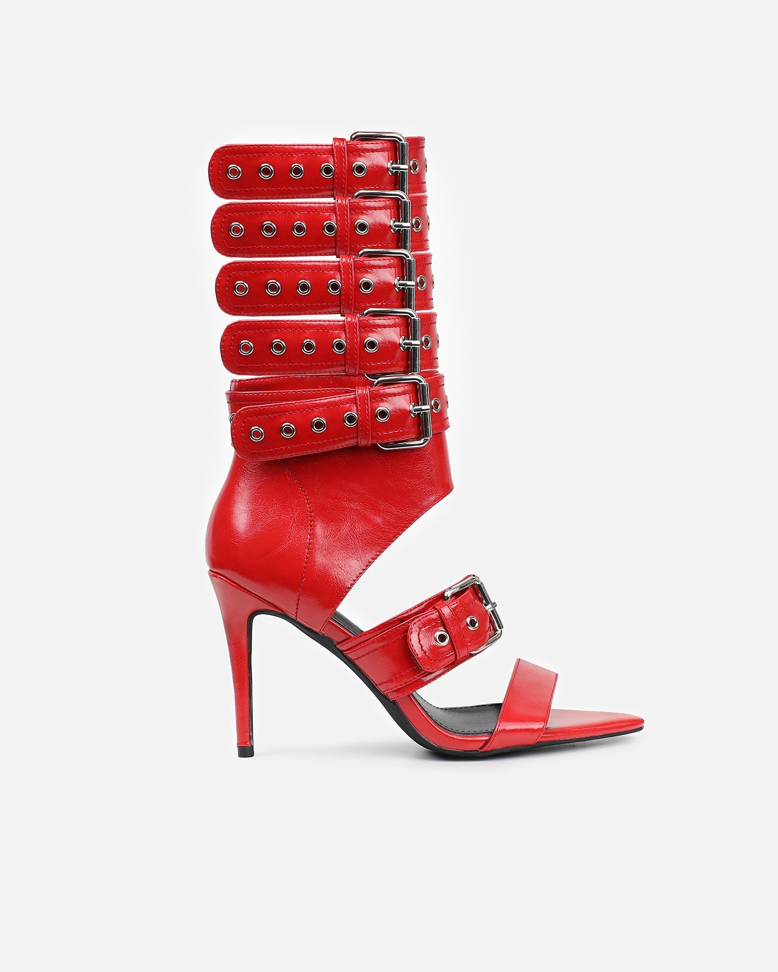 Goldie Red Cut Out Buckle detail Heeled Sandals