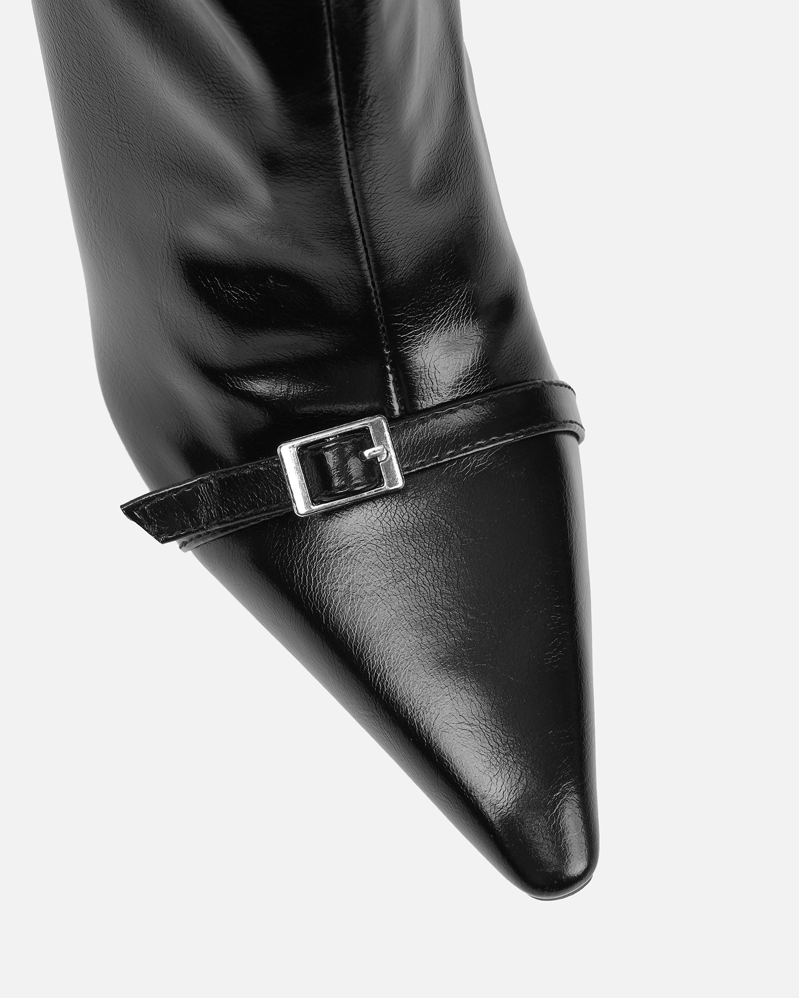 Hade Black Buckle Detail Heeled Knee Boots